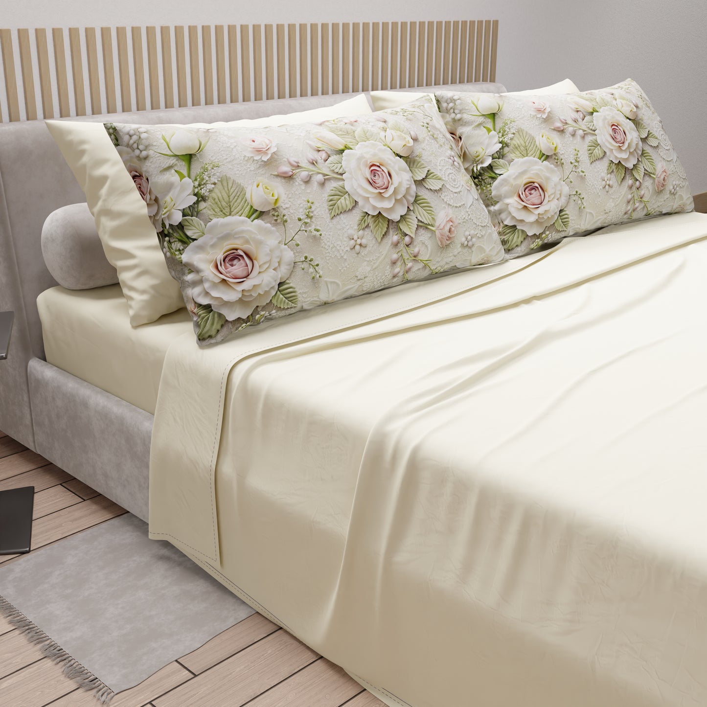 Draps en coton, Parure de lit avec taies d'oreiller en impression digitale Shabby 334