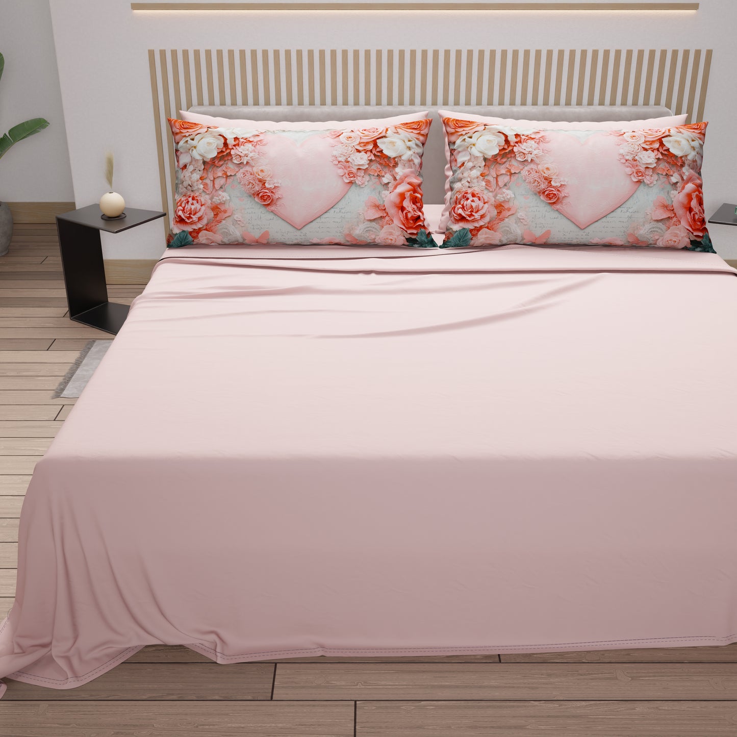 Draps en coton, Parure de lit avec taies d'oreiller en impression digitale Shabby 335