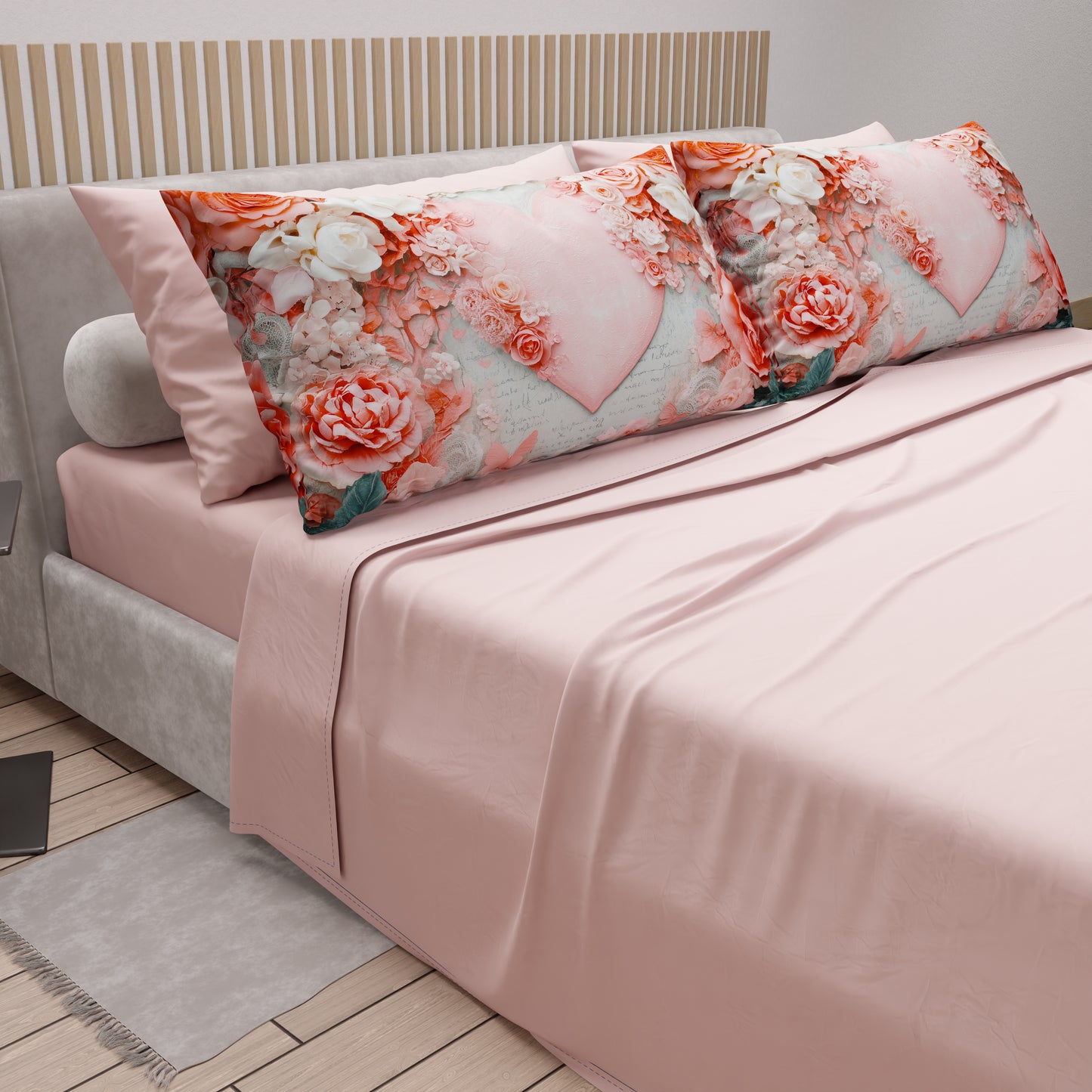 Draps en coton, Parure de lit avec taies d'oreiller en impression digitale Shabby 335