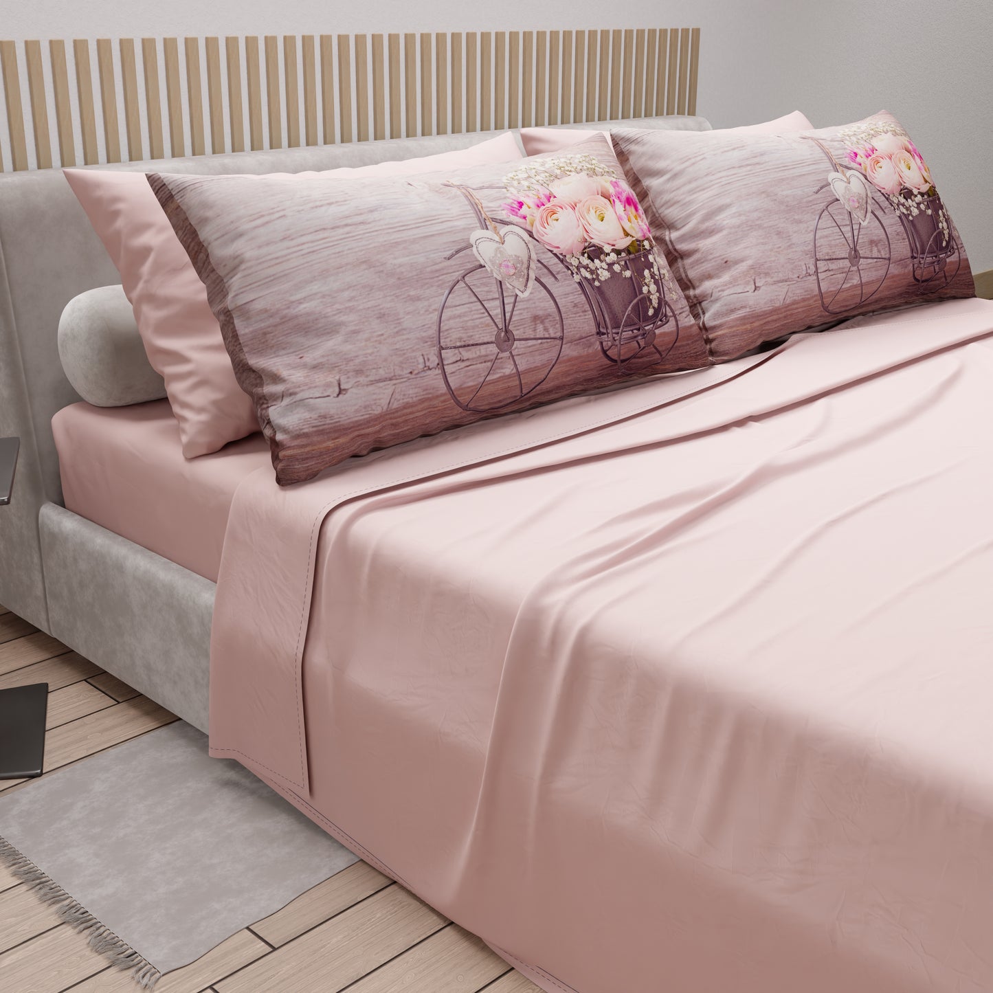 Draps en coton, Parure de lit avec taies d'oreiller en impression digitale Shabby 337