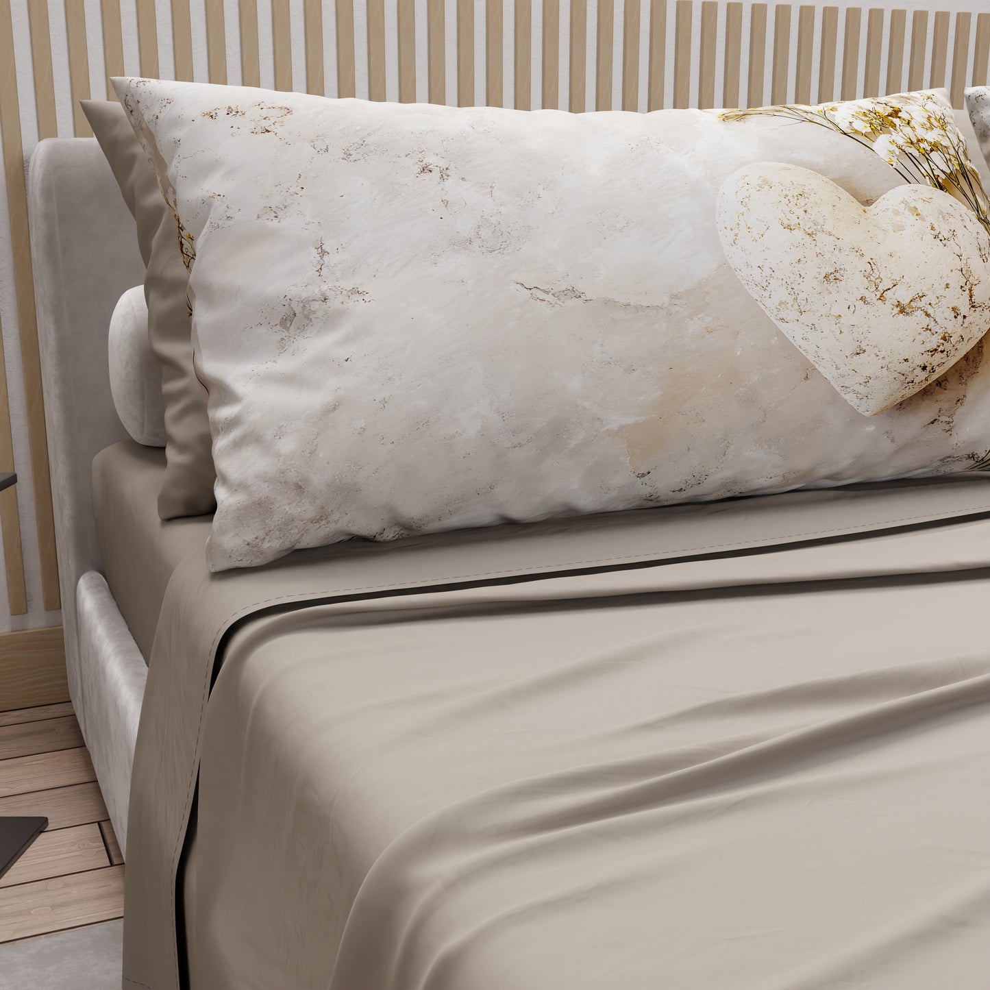 Draps en coton, Parure de lit avec taies d'oreiller en impression digitale Shabby 339