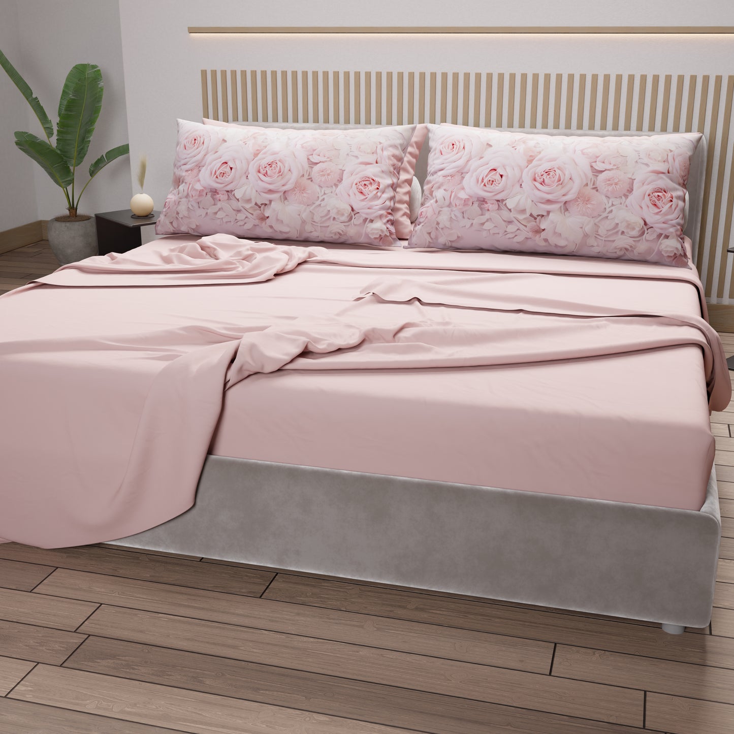 Draps en Coton, Ensemble de Lit avec Taies d'Oreiller en Impression Digitale Shabby 340