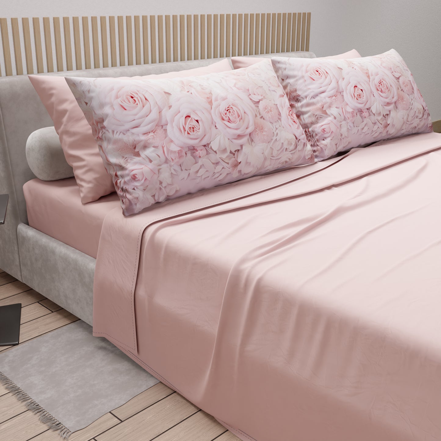 Draps en Coton, Ensemble de Lit avec Taies d'Oreiller en Impression Digitale Shabby 340