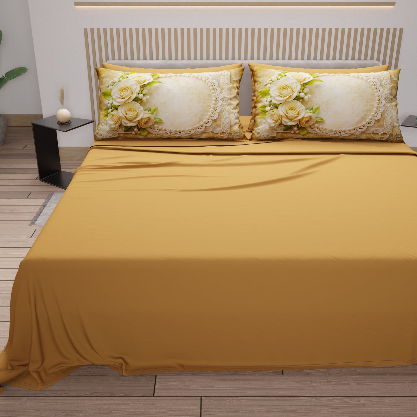 Draps en Coton, Ensemble de Lit avec Taies d'Oreiller en Impression Digitale Shabby 342
