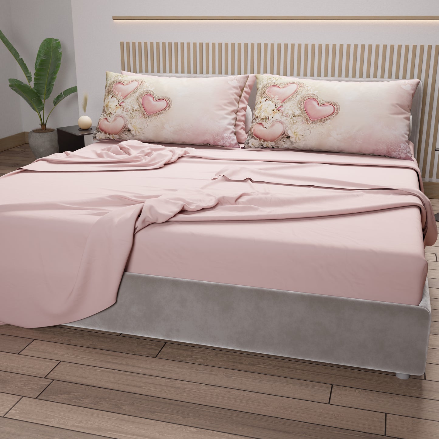 Draps en Coton, Ensemble de Lit avec Taies d'Oreiller en Impression Digitale Shabby 343