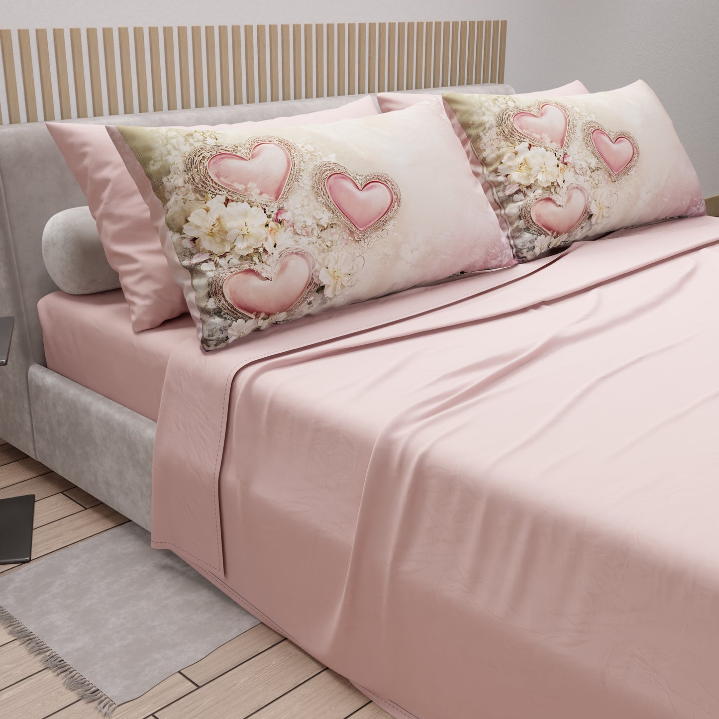 Draps en Coton, Ensemble de Lit avec Taies d'Oreiller en Impression Digitale Shabby 343