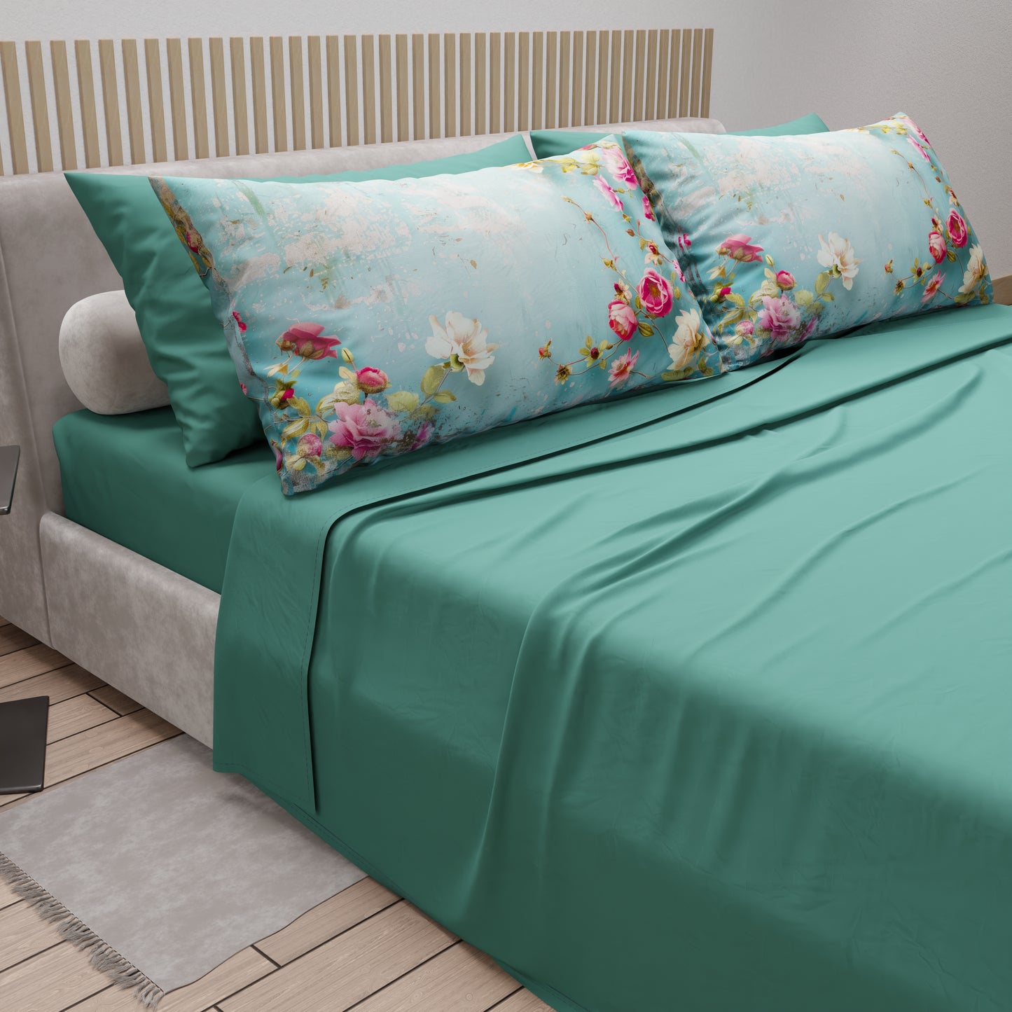 Lenzuola in Cotone, Completo Letto con Federe in Stampa Digitale Shabby 345