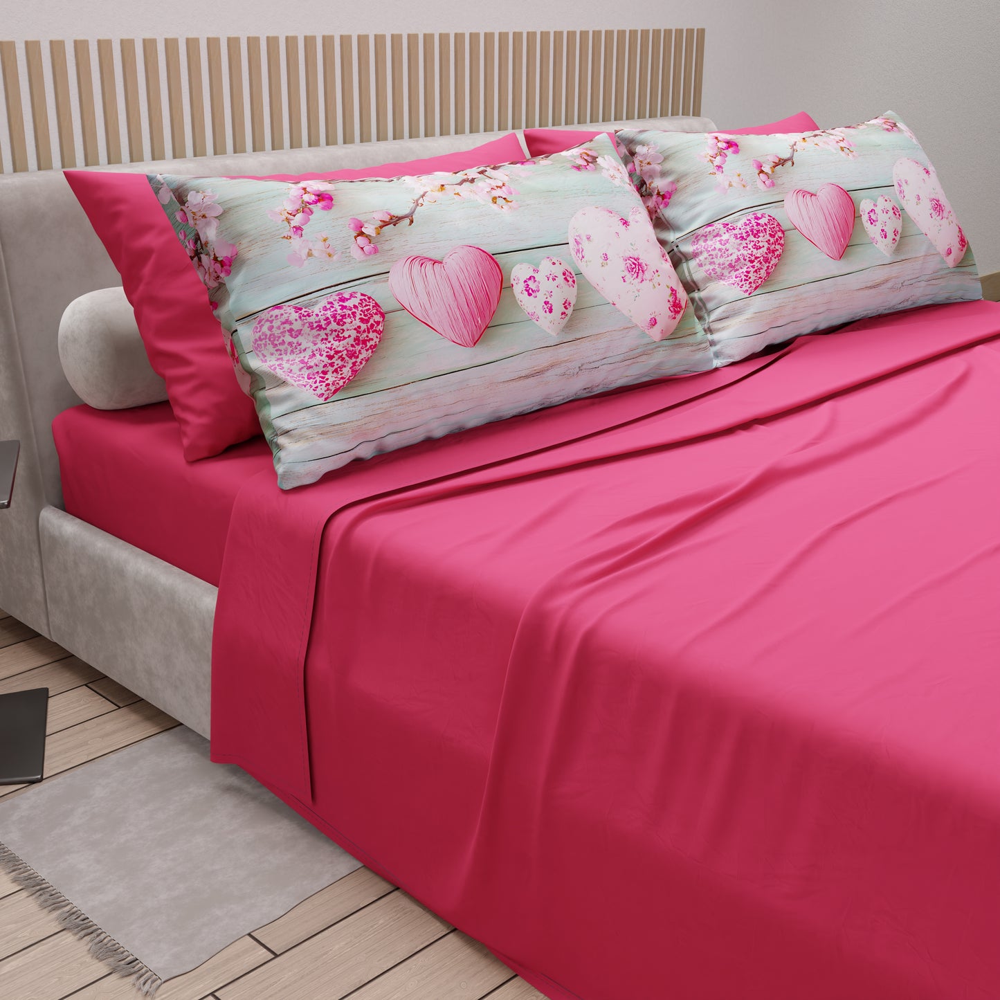 Draps en Coton, Ensemble de Lit avec Taies d'Oreiller en Impression Digitale Shabby 346
