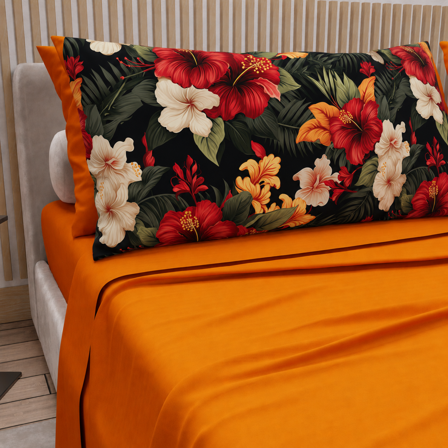 Lenzuola in Cotone, Completo Letto con Federe in Stampa Digitale Petalo 01 Arancione