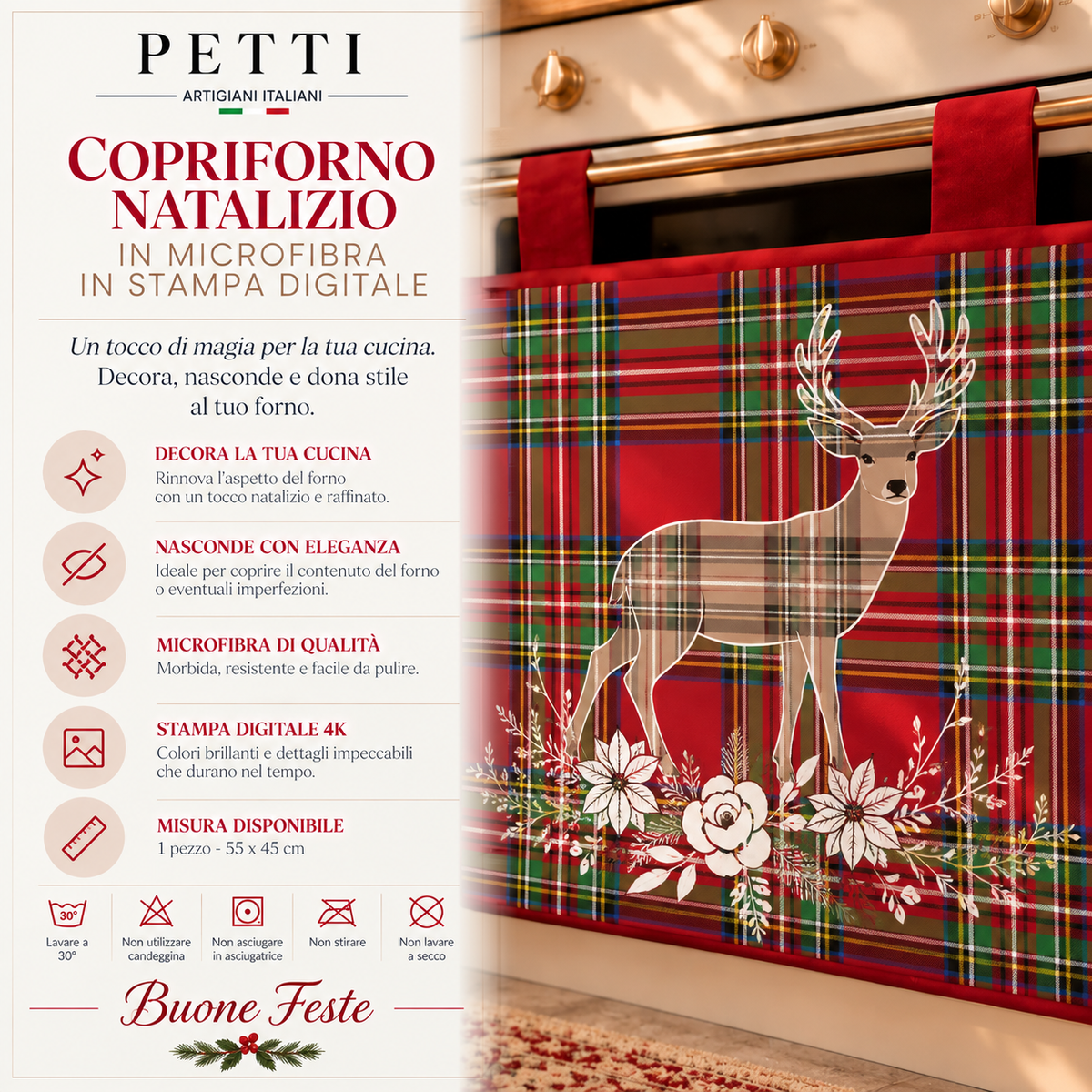 Copriforno Natalizio per Cucina in Stampa Digitale Renna Beige