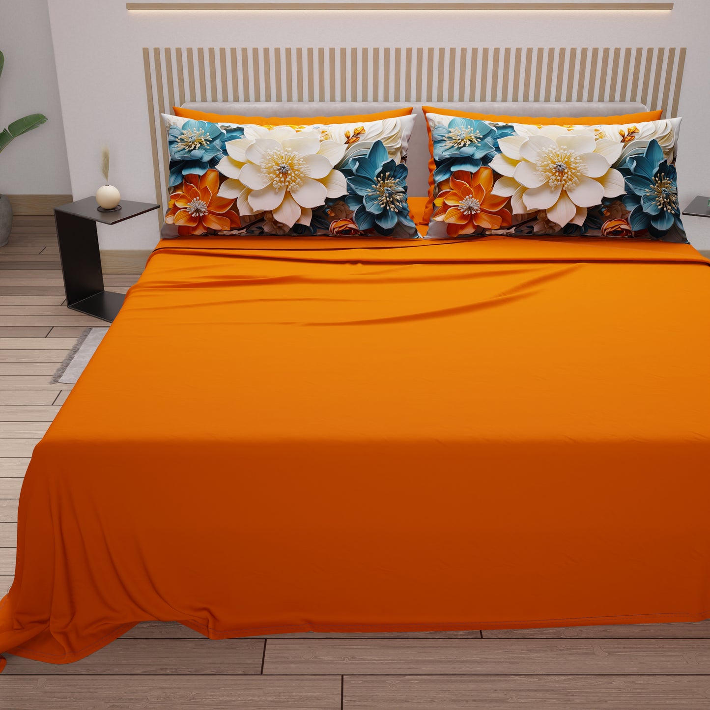 Draps en coton, Parure de lit avec taies d'oreiller en impression numérique florale 05-10