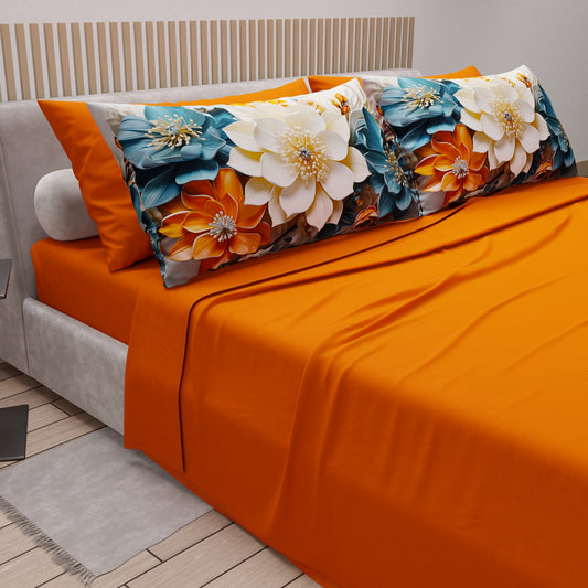 Lenzuola in Cotone, Completo Letto con Federe in Stampa Digitale Floreale 05-10