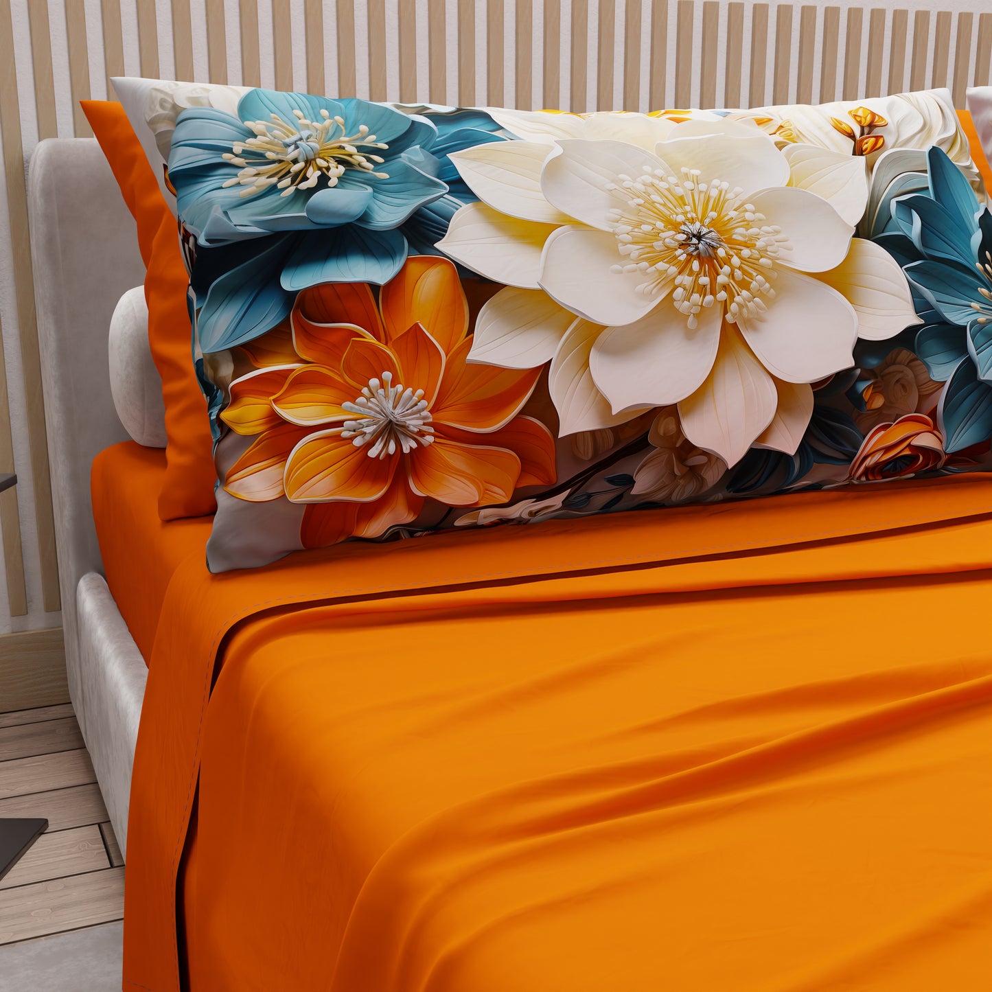 Draps en coton, Parure de lit avec taies d'oreiller en impression numérique florale 05-10