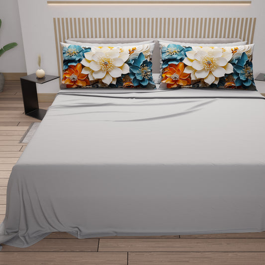 Lenzuola in Cotone, Completo Letto con Federe in Stampa Digitale Floreale 05-10