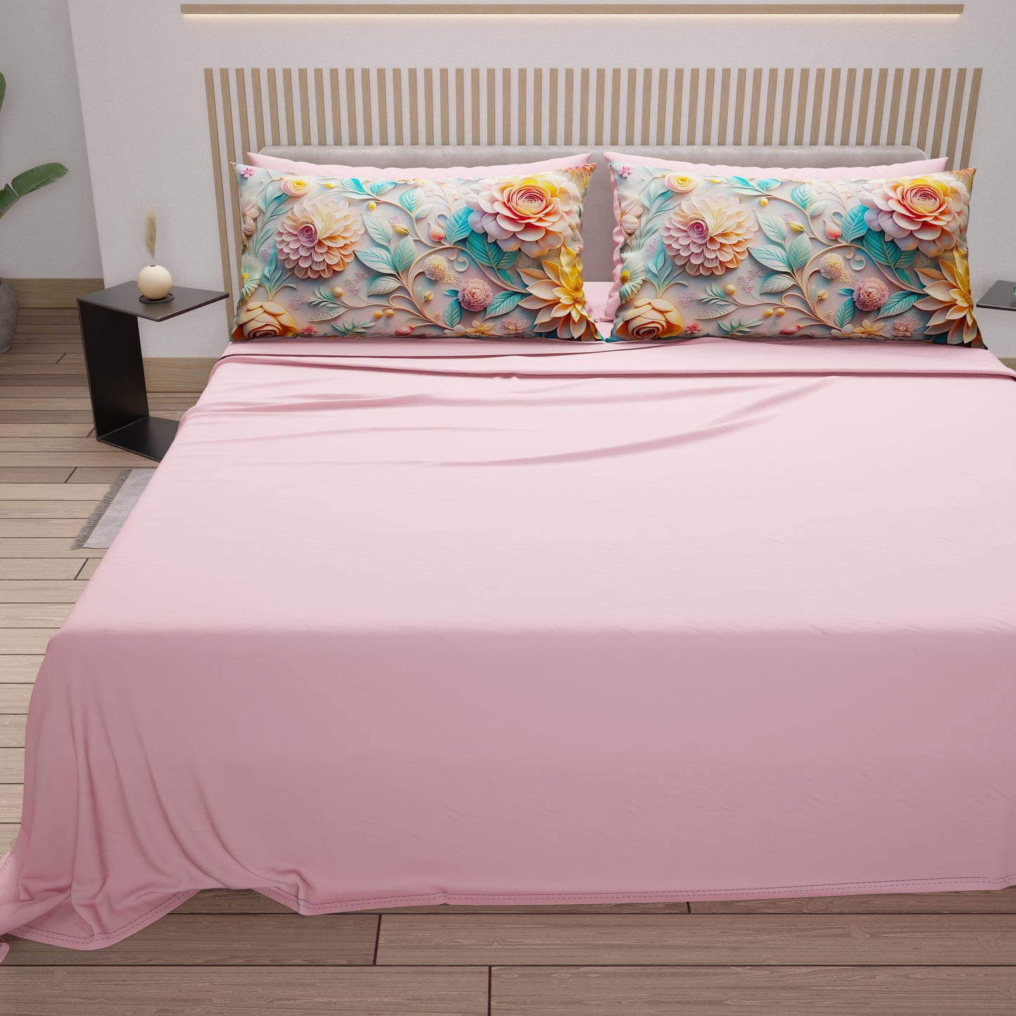 Lenzuola in Cotone, Completo Letto con Federe in Stampa Digitale Floreale 05-11