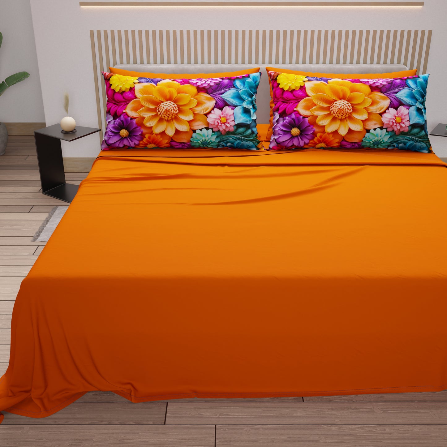 Draps en coton, Parure de lit avec taies d'oreiller en impression numérique florale 05-12