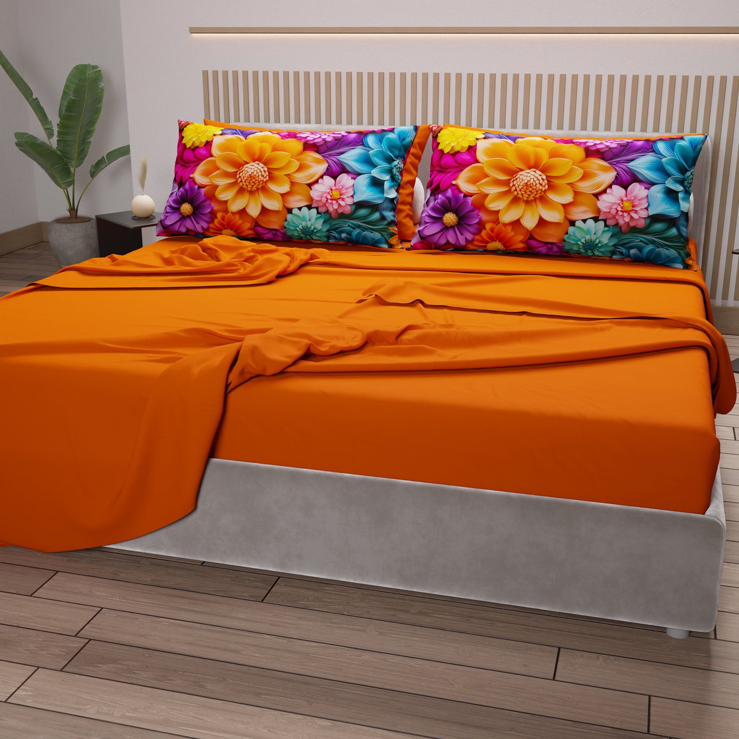 Draps en coton, Parure de lit avec taies d'oreiller en impression numérique florale 05-12