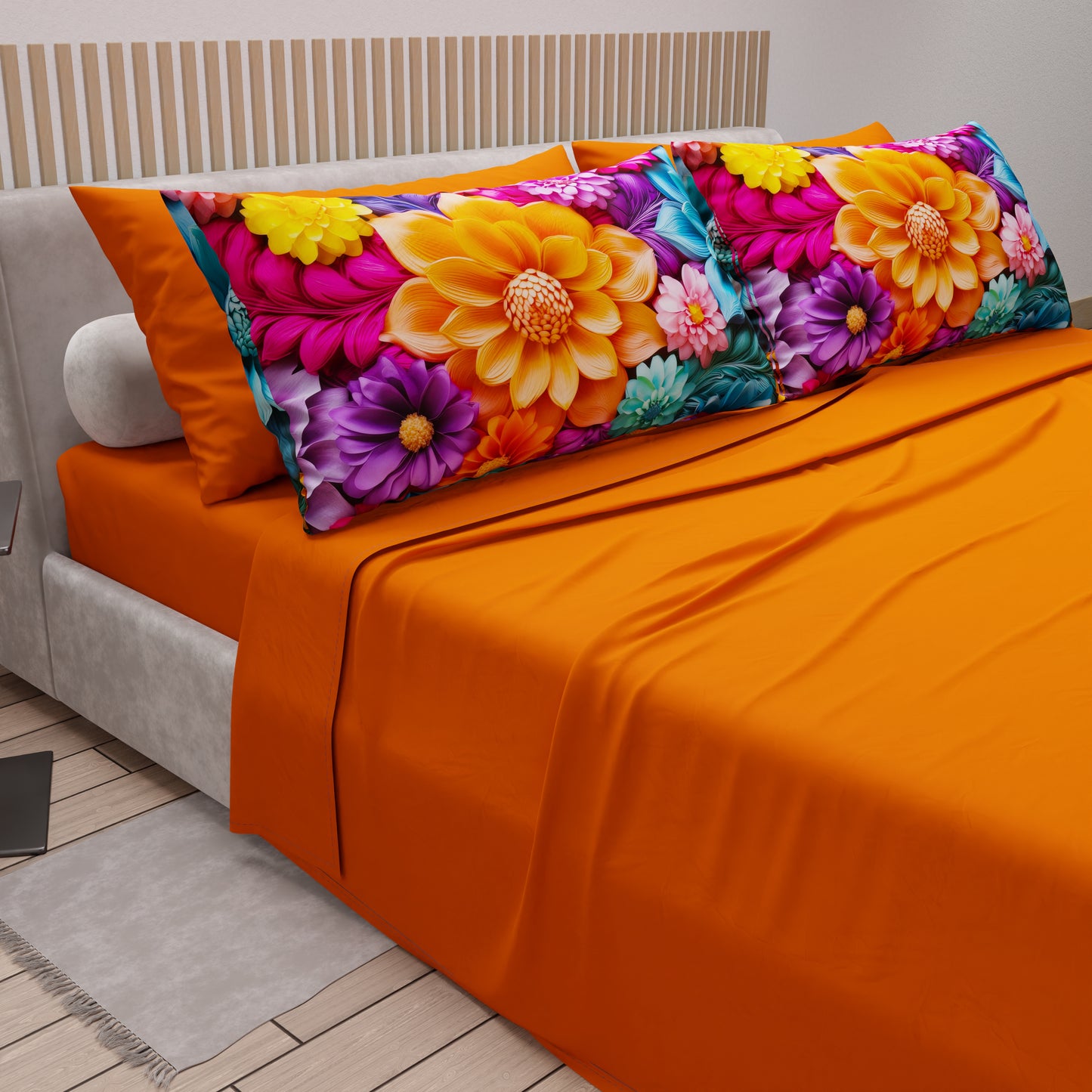 Draps en coton, Parure de lit avec taies d'oreiller en impression numérique florale 05-12