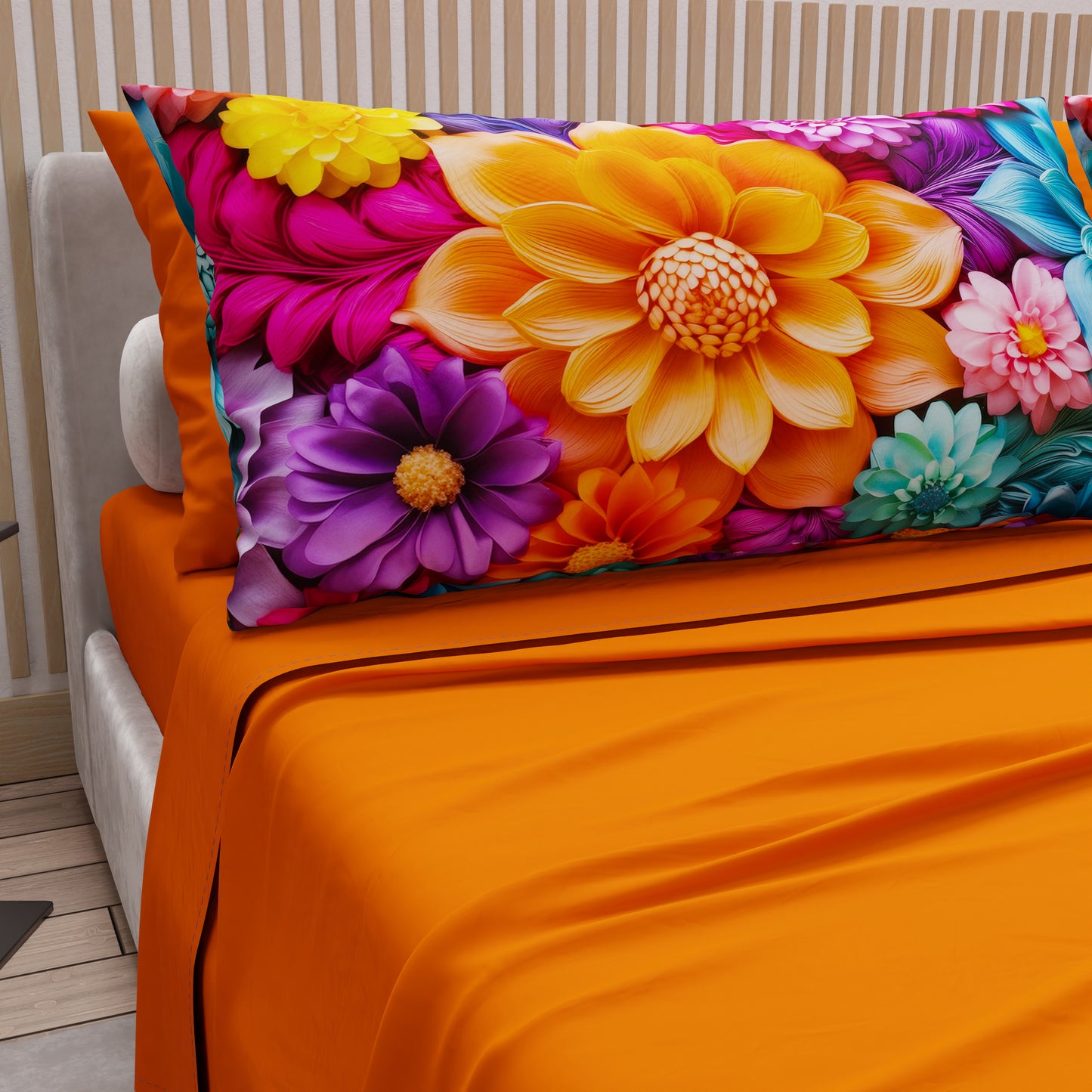 Draps en coton, Parure de lit avec taies d'oreiller en impression numérique florale 05-12