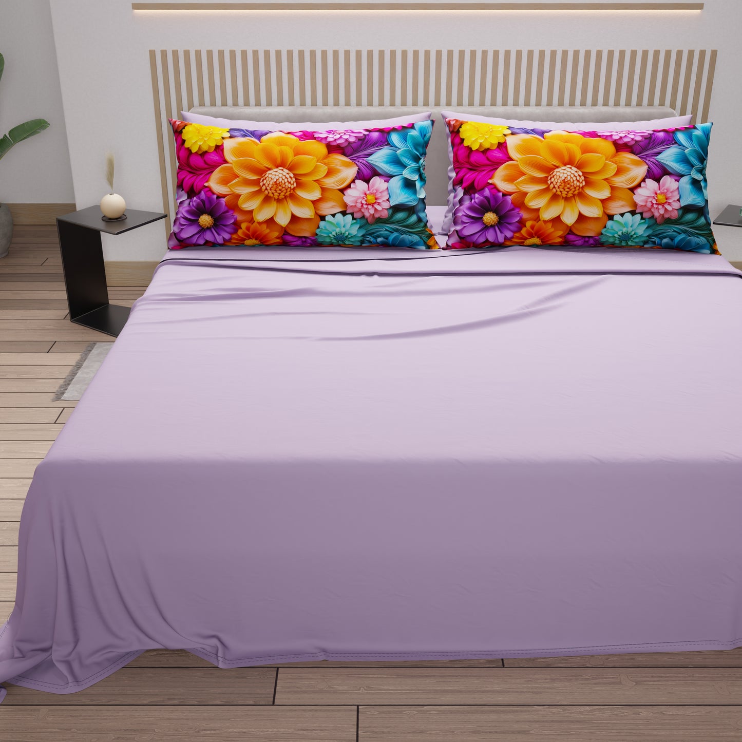 Draps en coton, Parure de lit avec taies d'oreiller en impression numérique florale 05-12