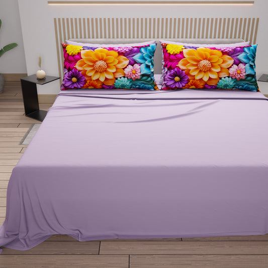 Draps en coton, Parure de lit avec taies d'oreiller en impression numérique florale 05-12