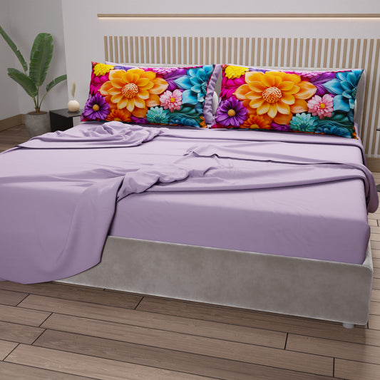 Draps en coton, Parure de lit avec taies d'oreiller en impression numérique florale 05-12