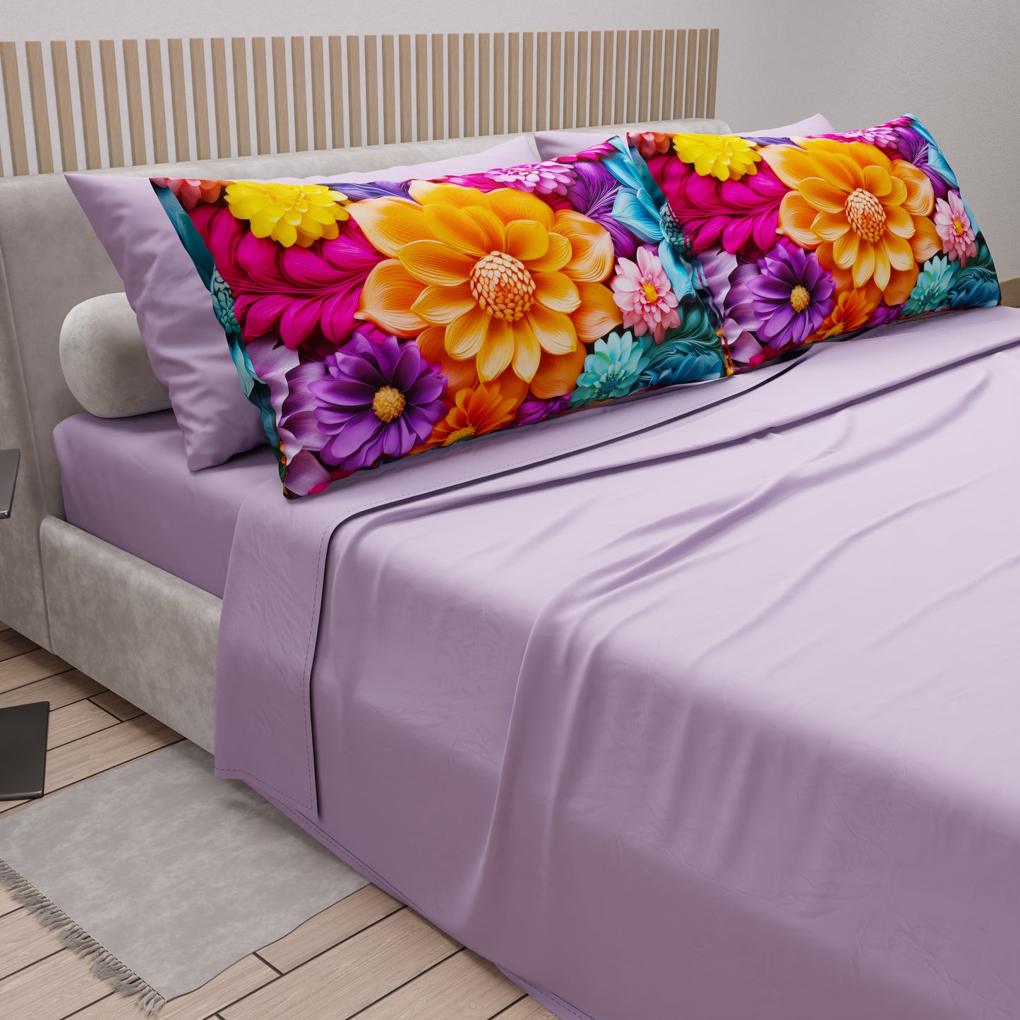 Draps en coton, Parure de lit avec taies d'oreiller en impression numérique florale 05-12