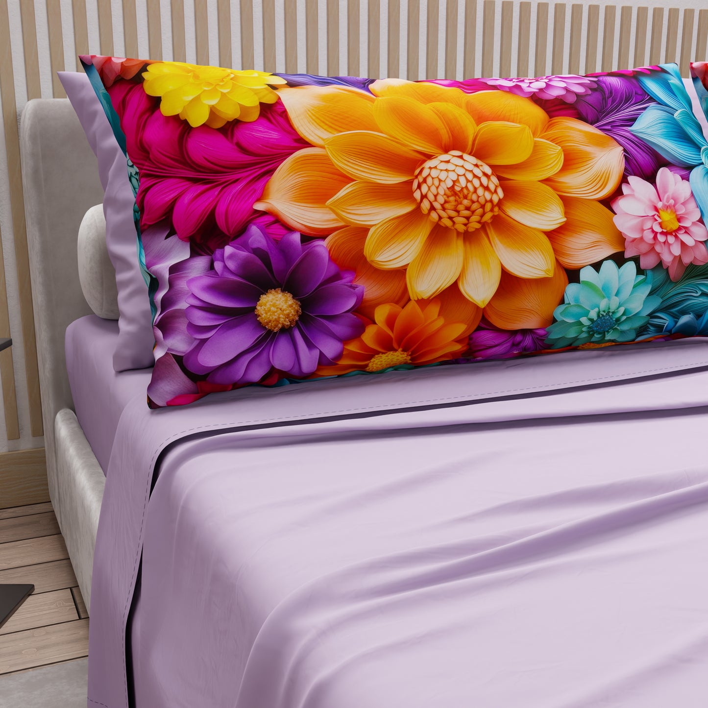 Draps en coton, Parure de lit avec taies d'oreiller en impression numérique florale 05-12