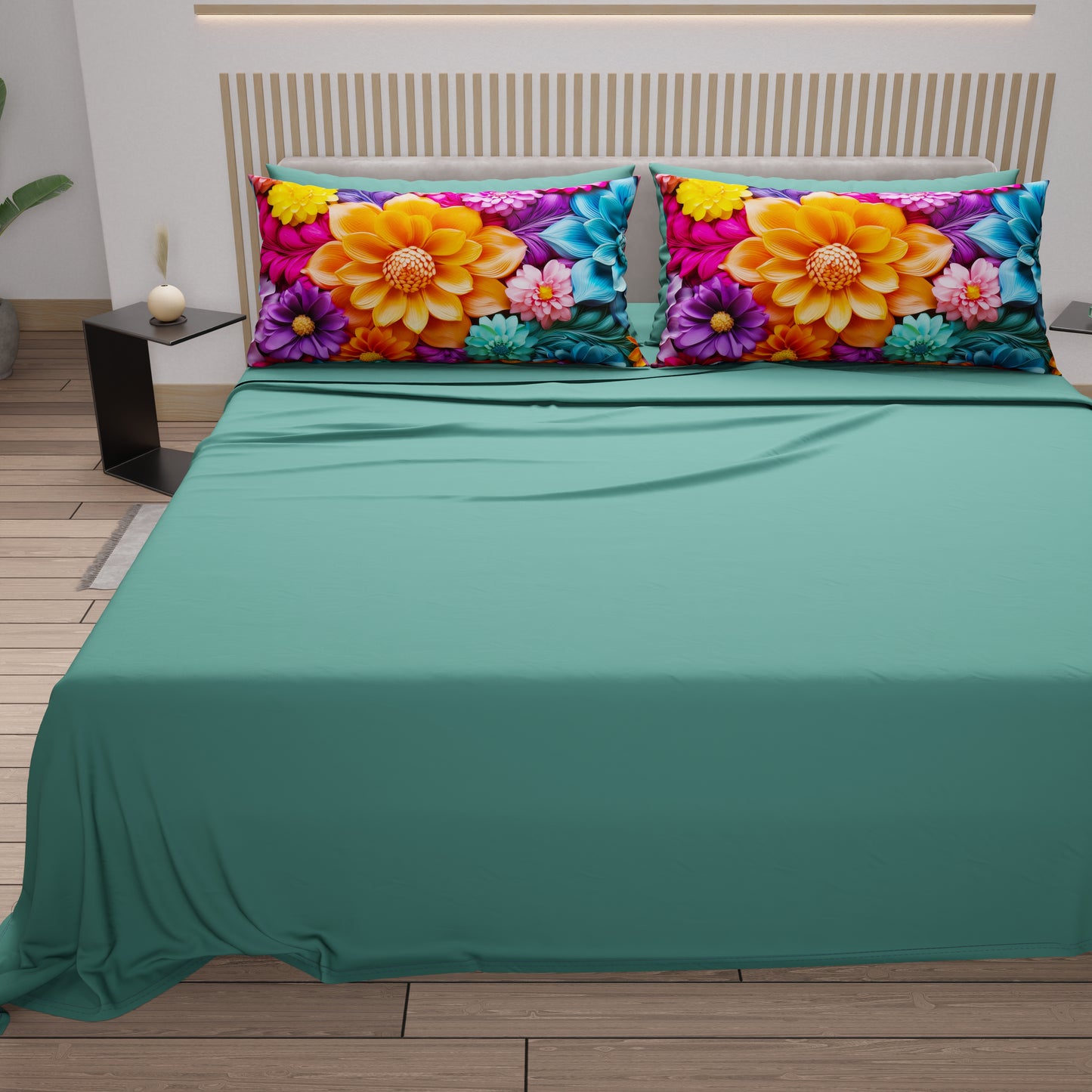 Draps en coton, Parure de lit avec taies d'oreiller en impression numérique florale 05-12