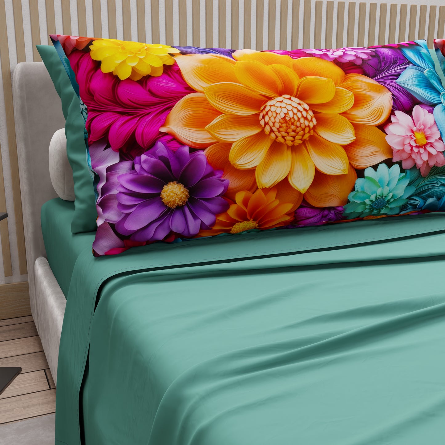 Draps en coton, Parure de lit avec taies d'oreiller en impression numérique florale 05-12