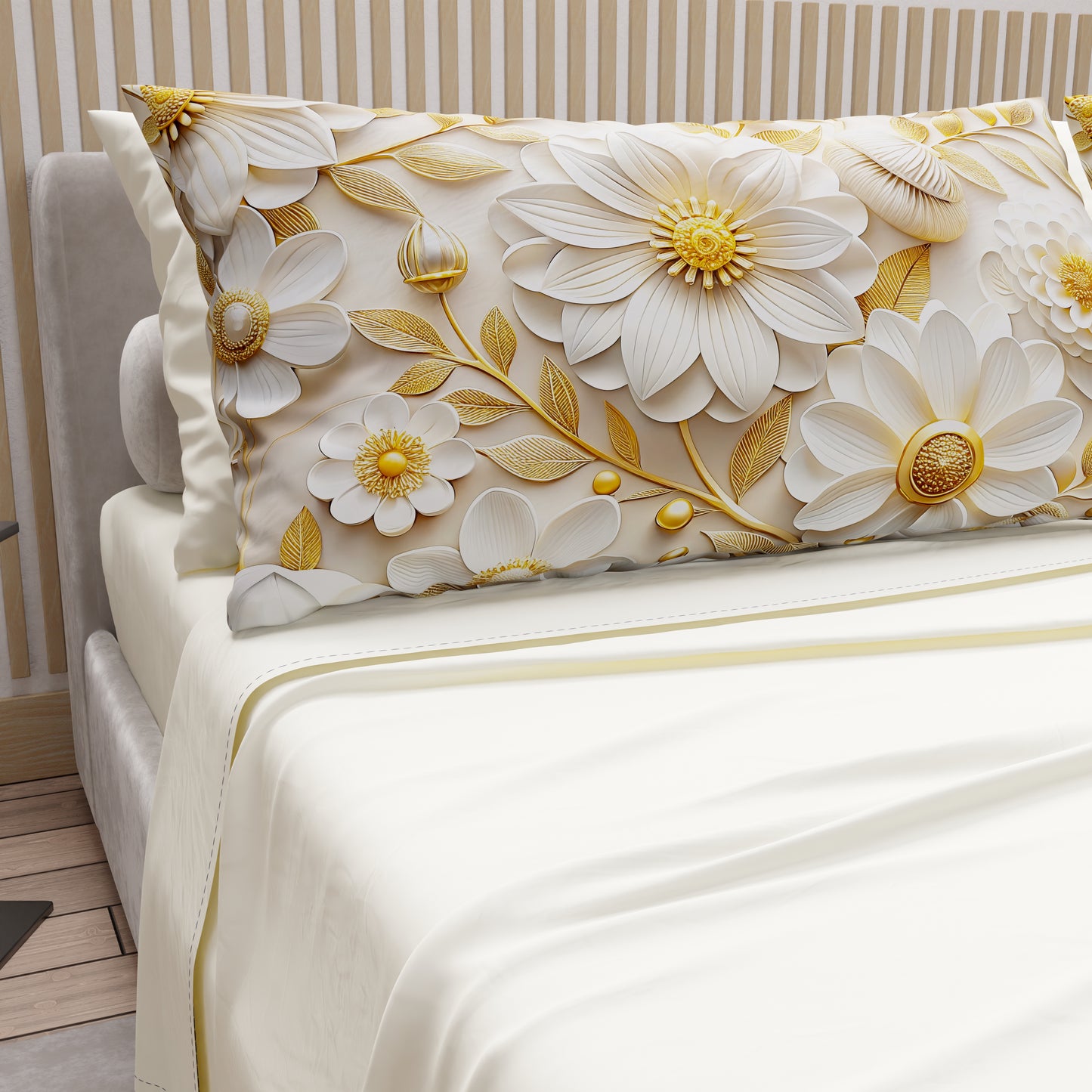 Draps en Coton, Parure de Lit avec Taies d'Oreiller à Imprimé Floral Numérique 05-13