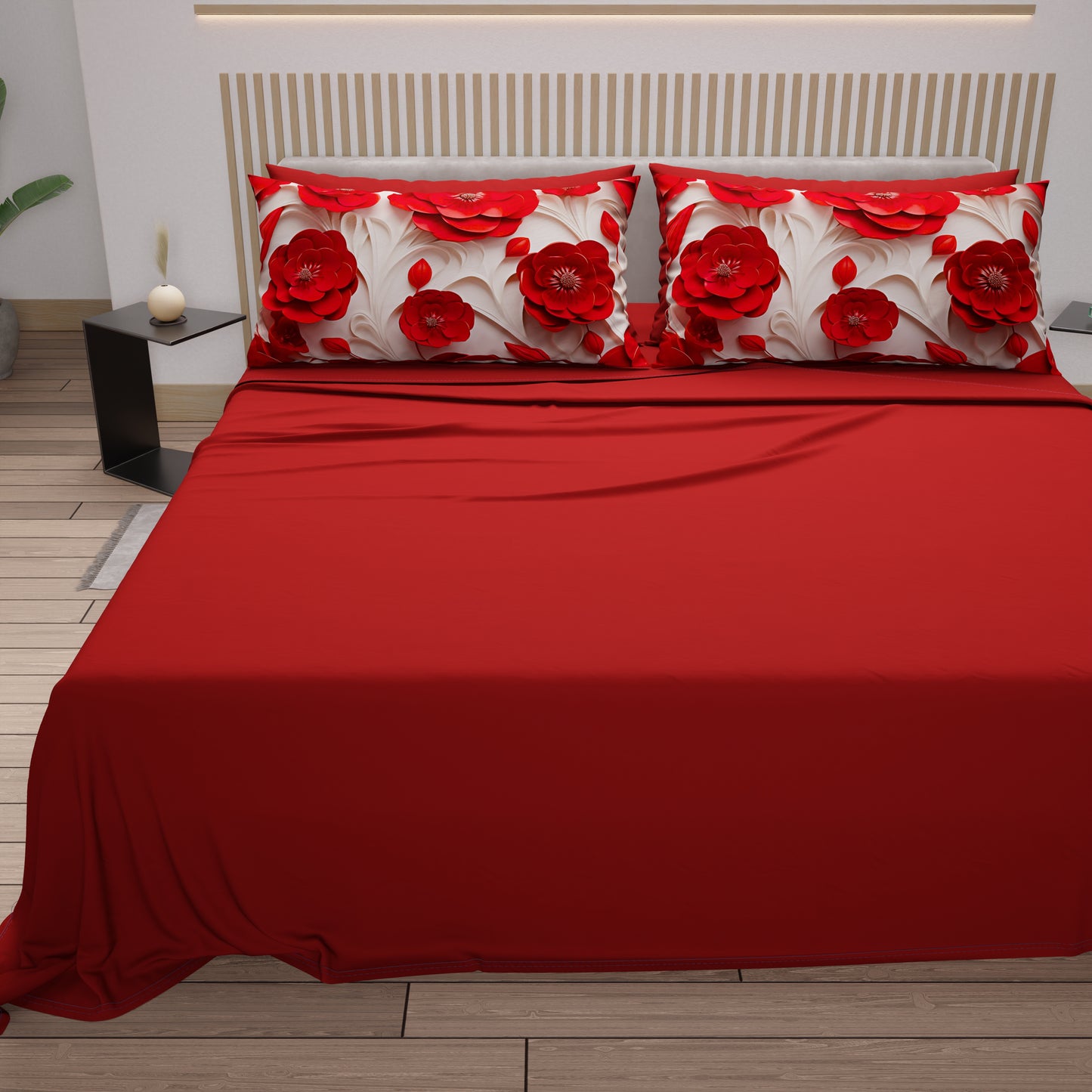 Draps en Coton, Parure de Lit avec Taies d'Oreiller à Imprimé Floral Numérique 05-14