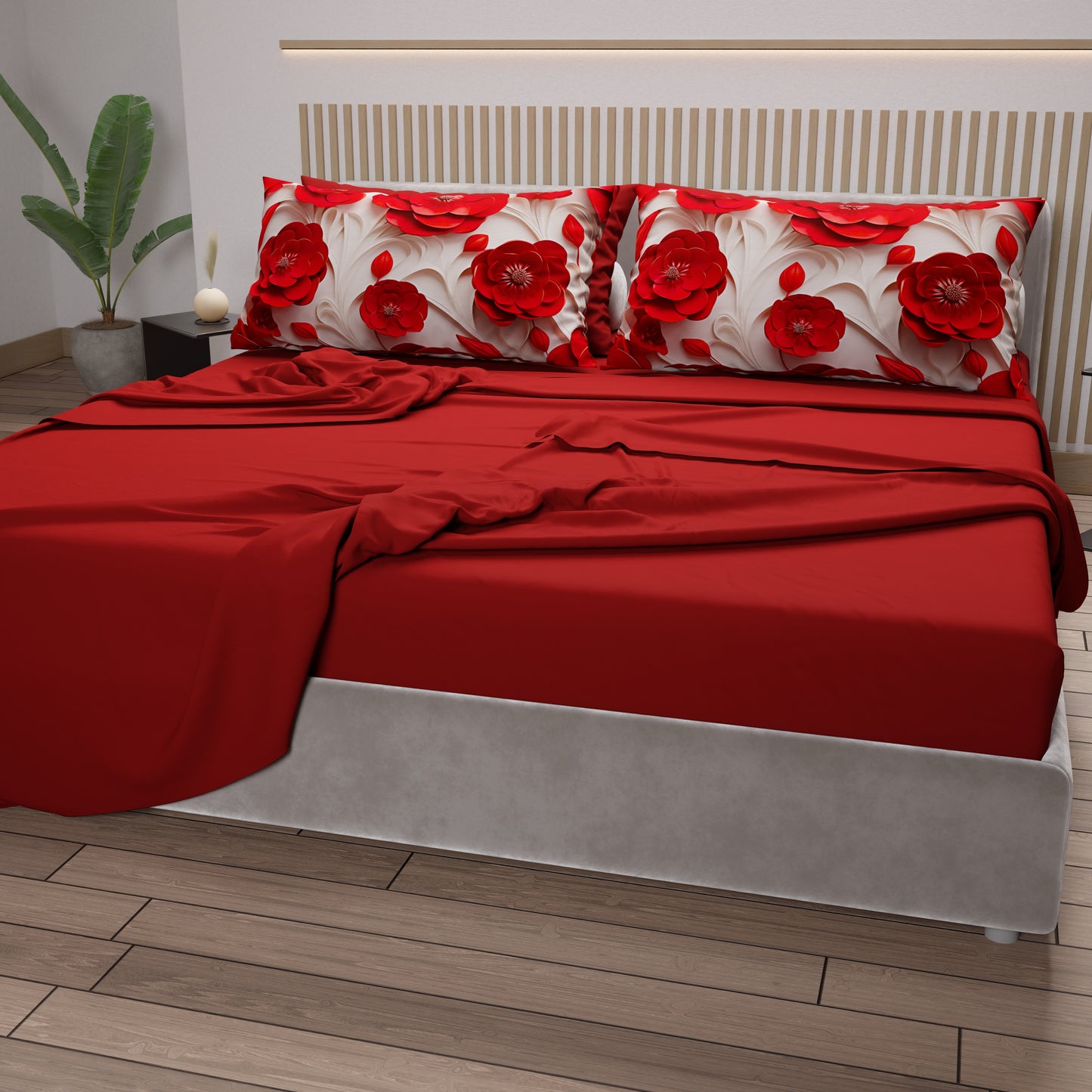 Draps en Coton, Parure de Lit avec Taies d'Oreiller à Imprimé Floral Numérique 05-14