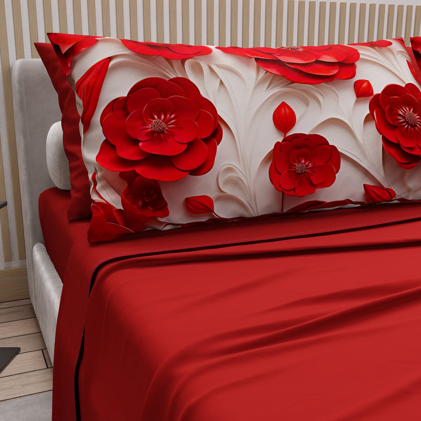 Draps en Coton, Parure de Lit avec Taies d'Oreiller à Imprimé Floral Numérique 05-14