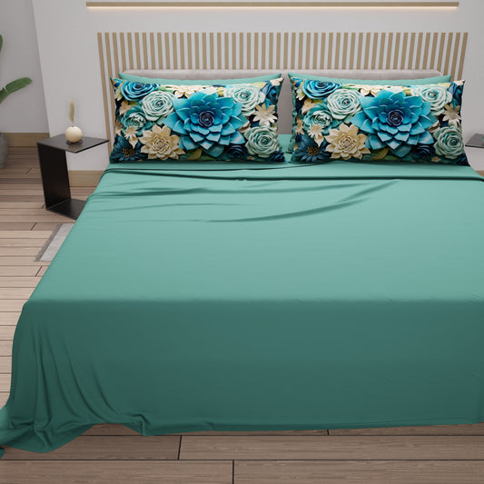 Lenzuola in Cotone, Completo Letto con Federe in Stampa Digitale Floreale 05-15