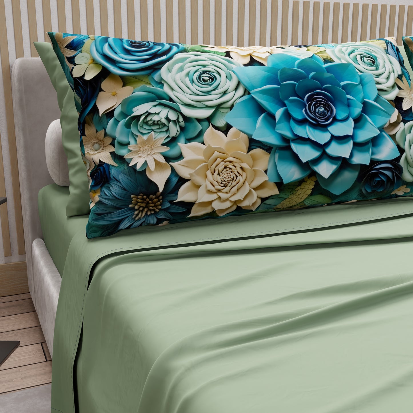 Draps en Coton, Parure de Lit avec Taies d'Oreiller à Imprimé Floral Numérique 05-15