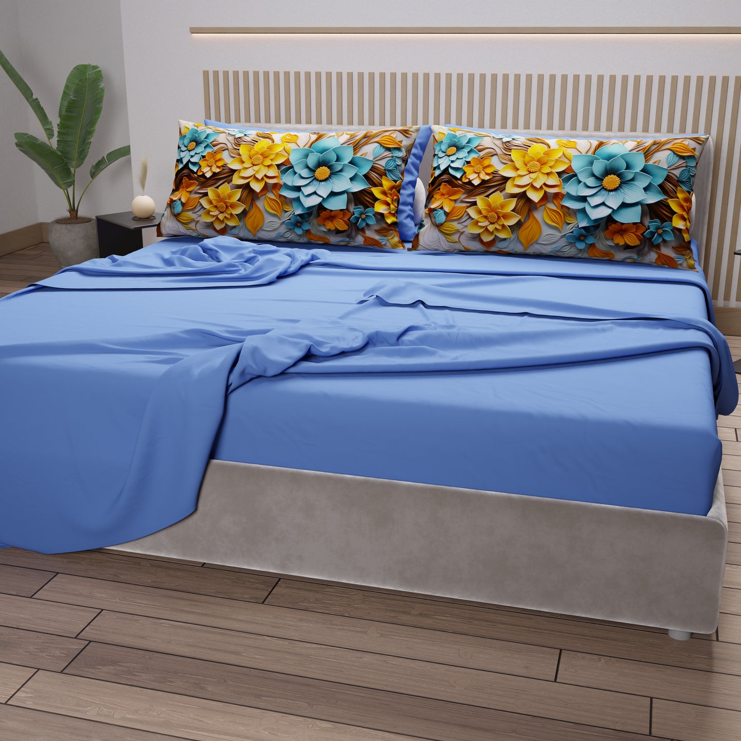 Lenzuola in Cotone, Completo Letto con Federe in Stampa Digitale Floreale 05-16