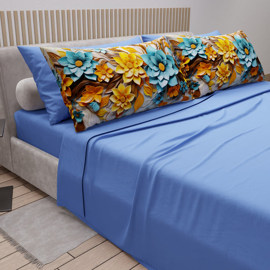 Draps en Coton, Parure de Lit avec Taies d'Oreiller à Imprimé Floral Numérique 05-16