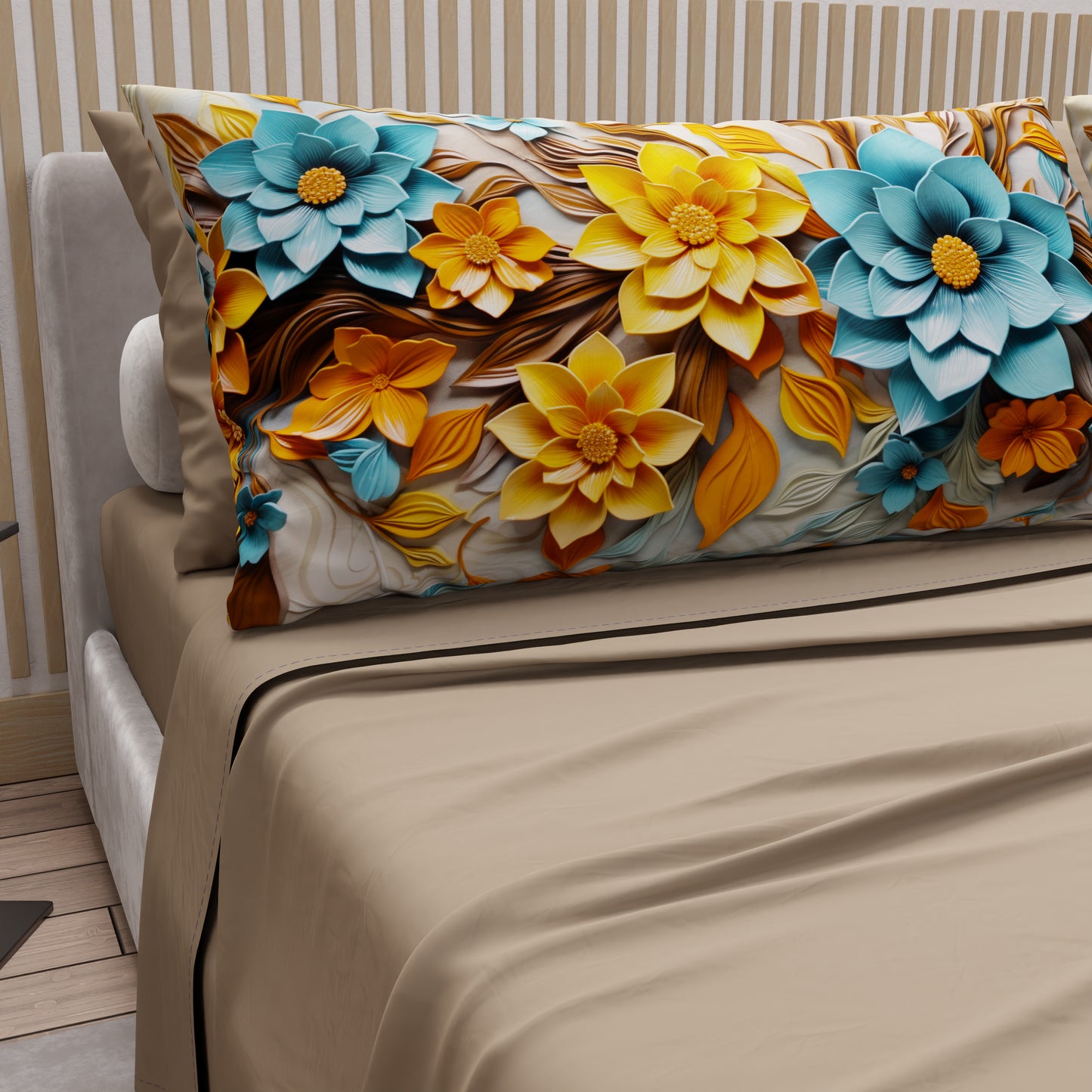 Draps en Coton, Parure de Lit avec Taies d'Oreiller à Imprimé Floral Numérique 05-16