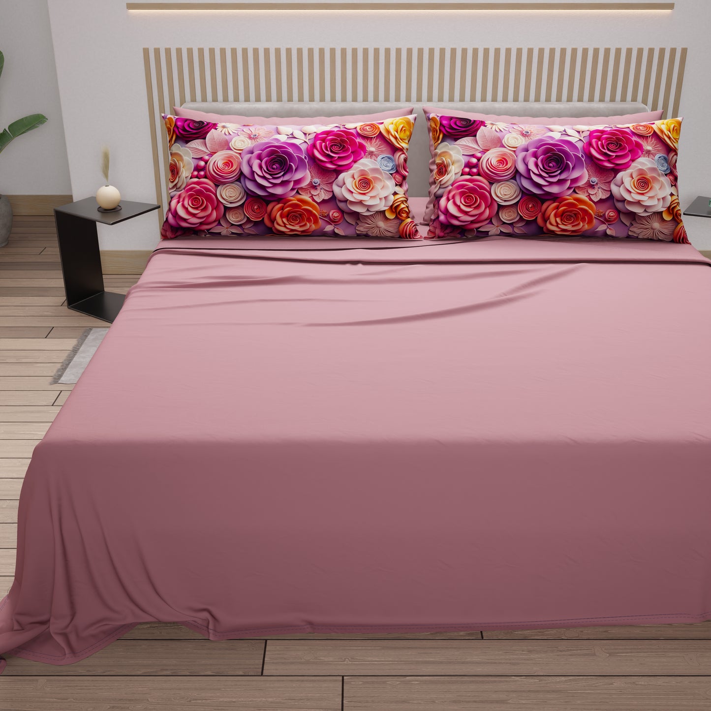 Draps en Coton, Parure de Lit avec Taies d'Oreiller à Imprimé Floral Numérique 05-17
