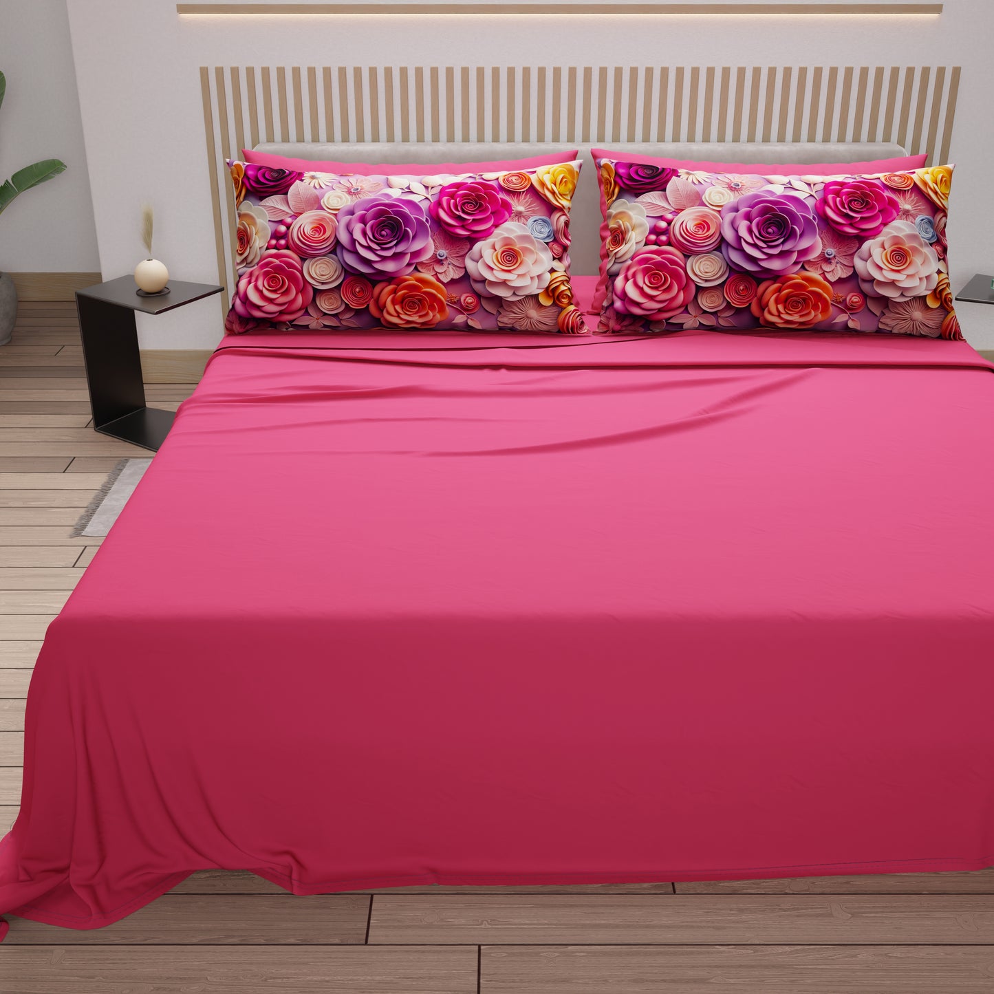 Draps en Coton, Parure de Lit avec Taies d'Oreiller à Imprimé Floral Numérique 05-17