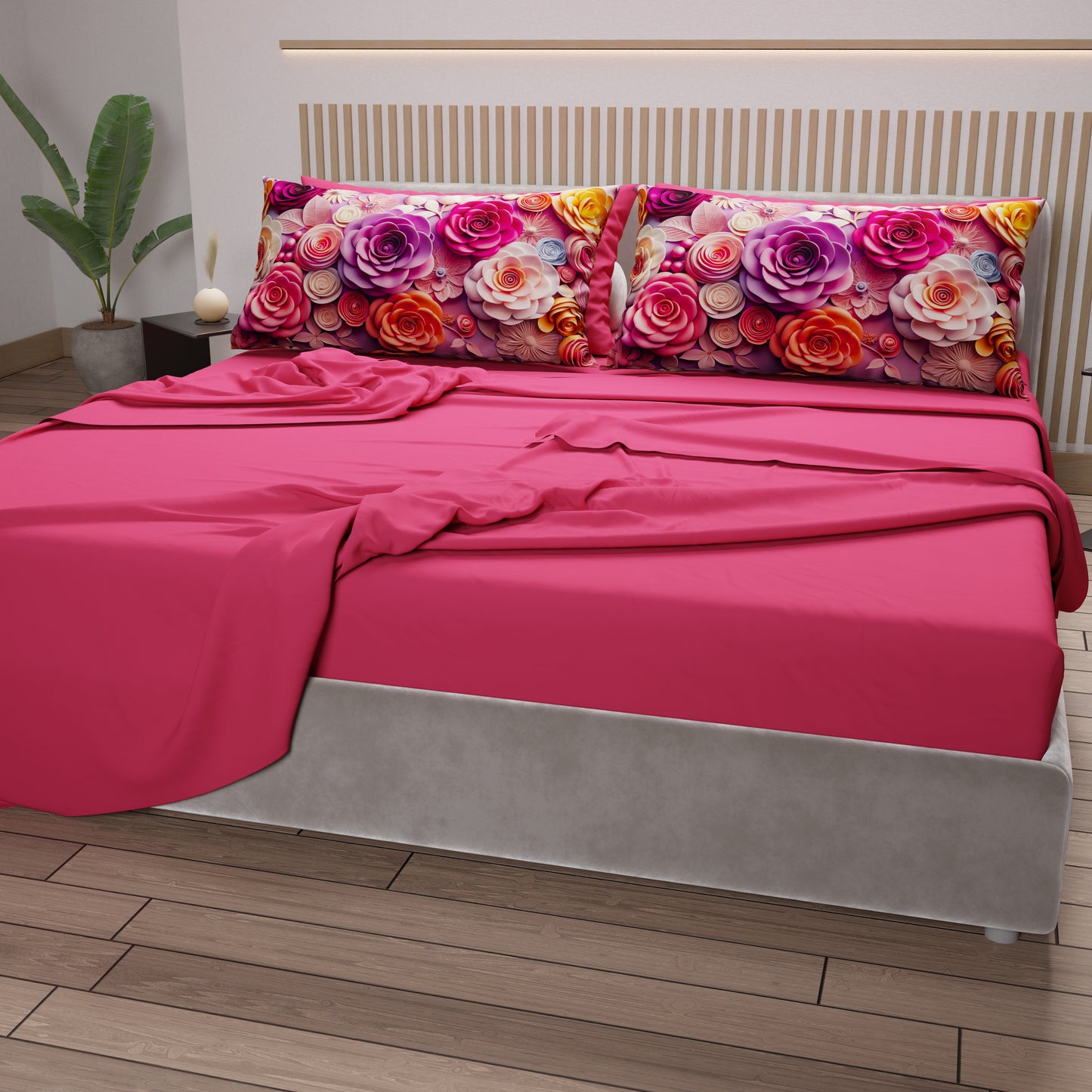 Draps en Coton, Parure de Lit avec Taies d'Oreiller à Imprimé Floral Numérique 05-17