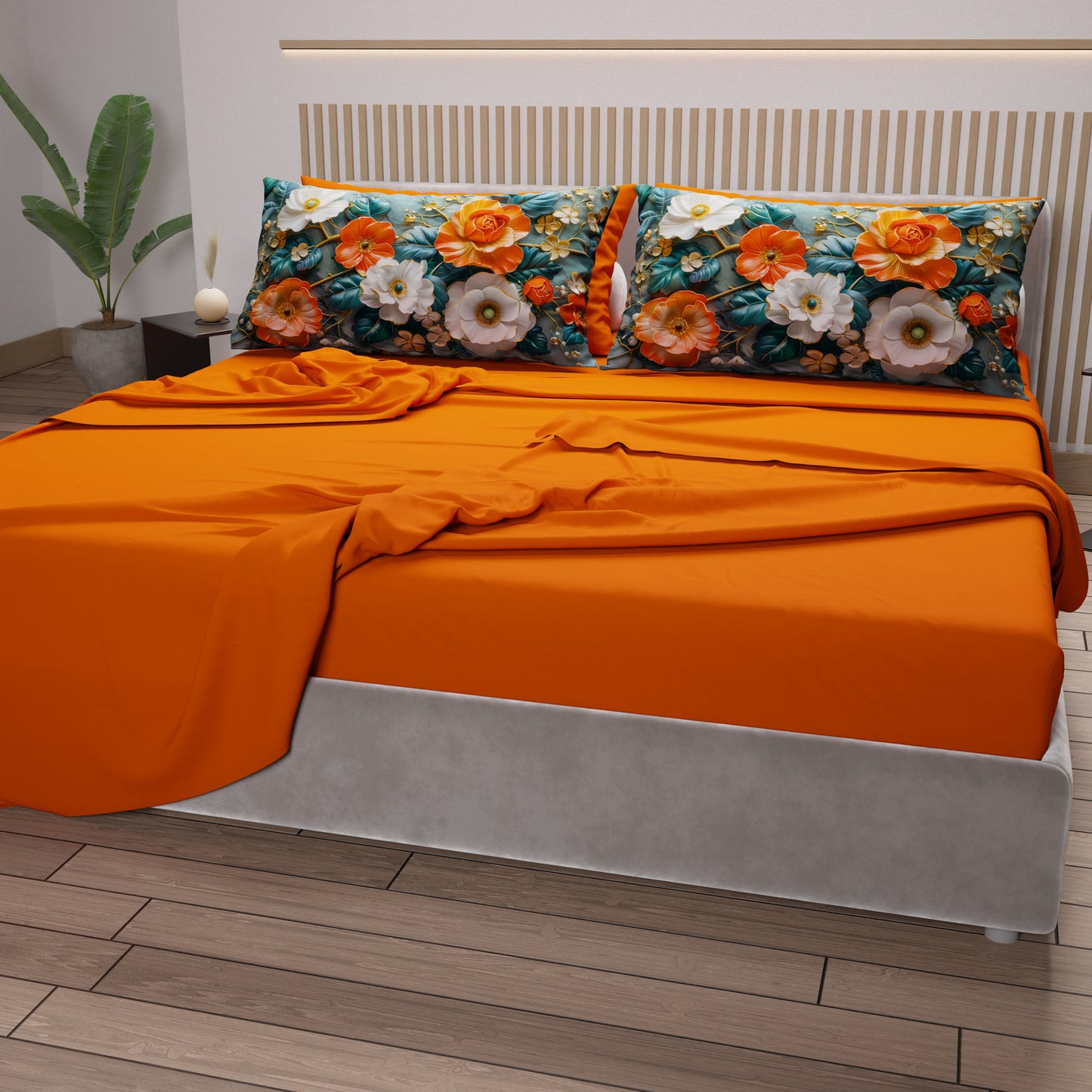Draps en Coton, Parure de Lit avec Taies d'Oreiller à Imprimé Floral Numérique 05-18