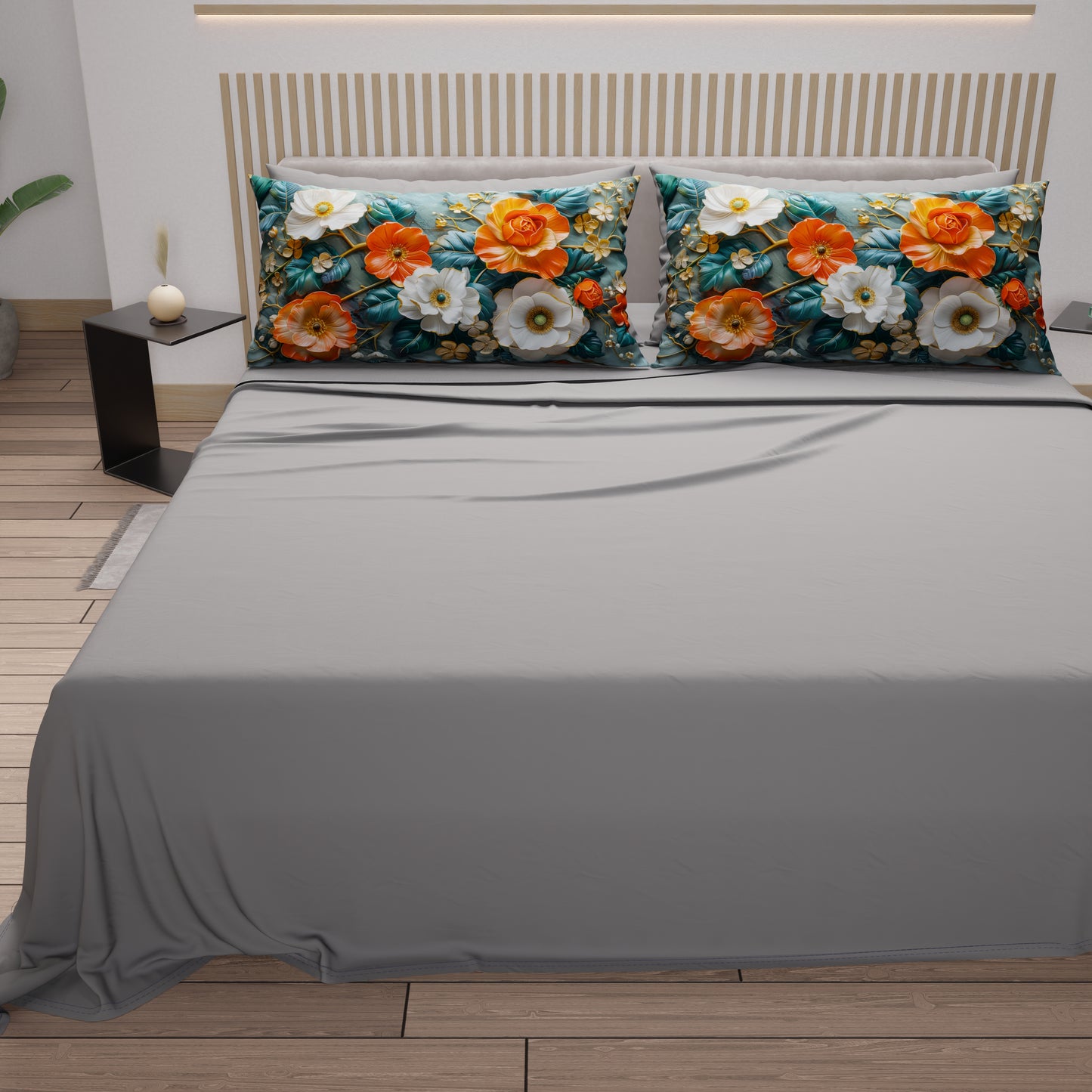 Lenzuola in Cotone, Completo Letto con Federe in Stampa Digitale Floreale 05-18