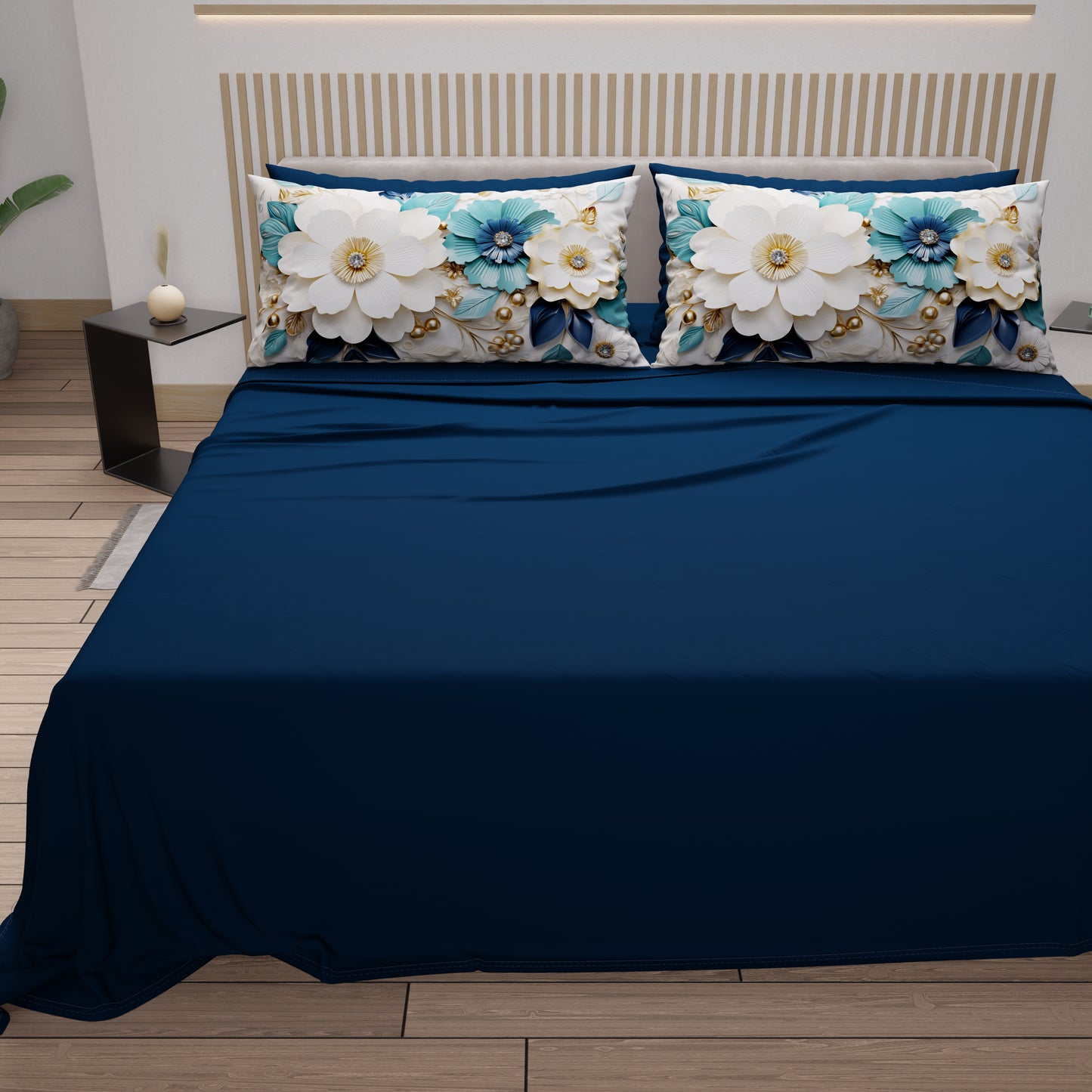 Lenzuola in Cotone, Completo Letto con Federe in Stampa Digitale Floreale 05-19