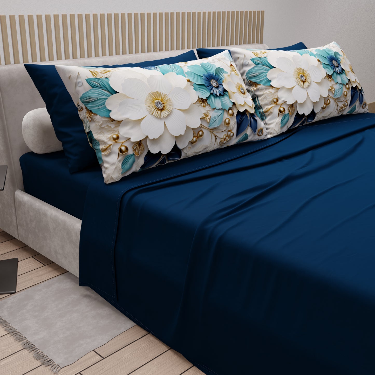 Lenzuola in Cotone, Completo Letto con Federe in Stampa Digitale Floreale 05-19