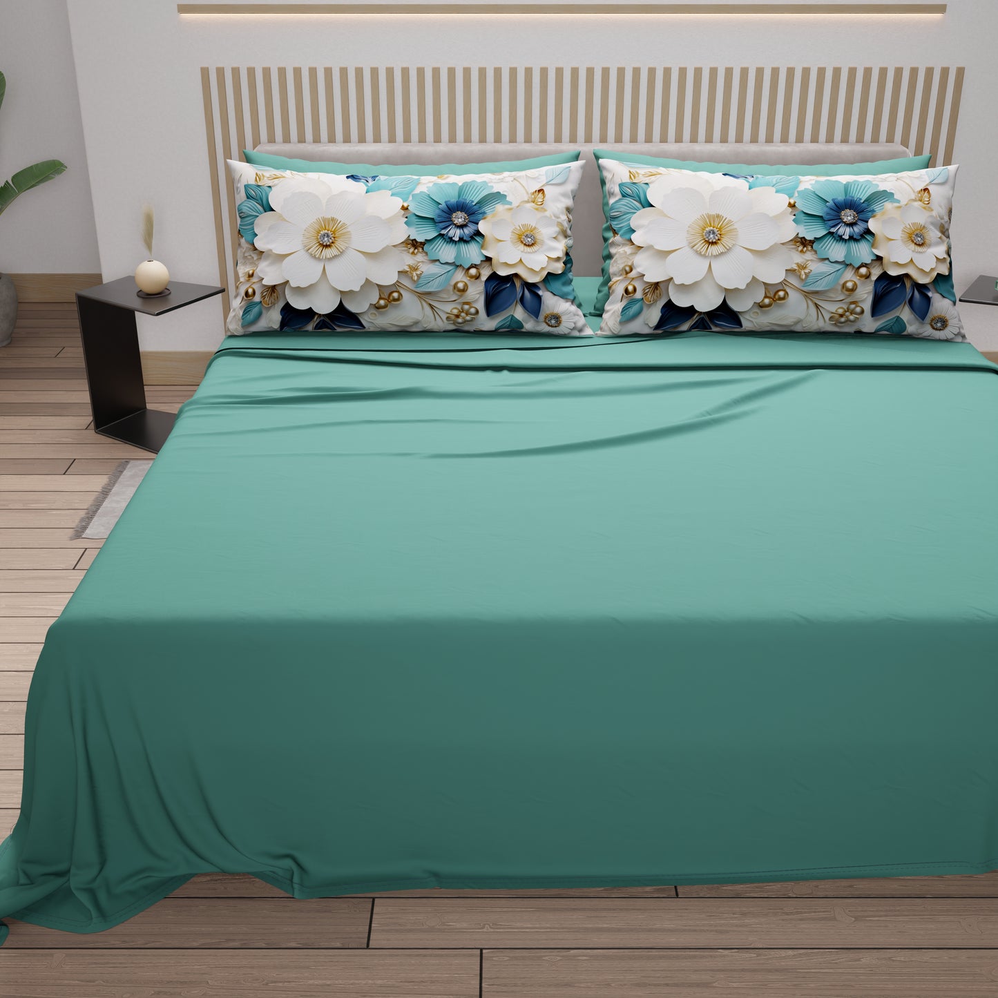 Lenzuola in Cotone, Completo Letto con Federe in Stampa Digitale Floreale 05-19