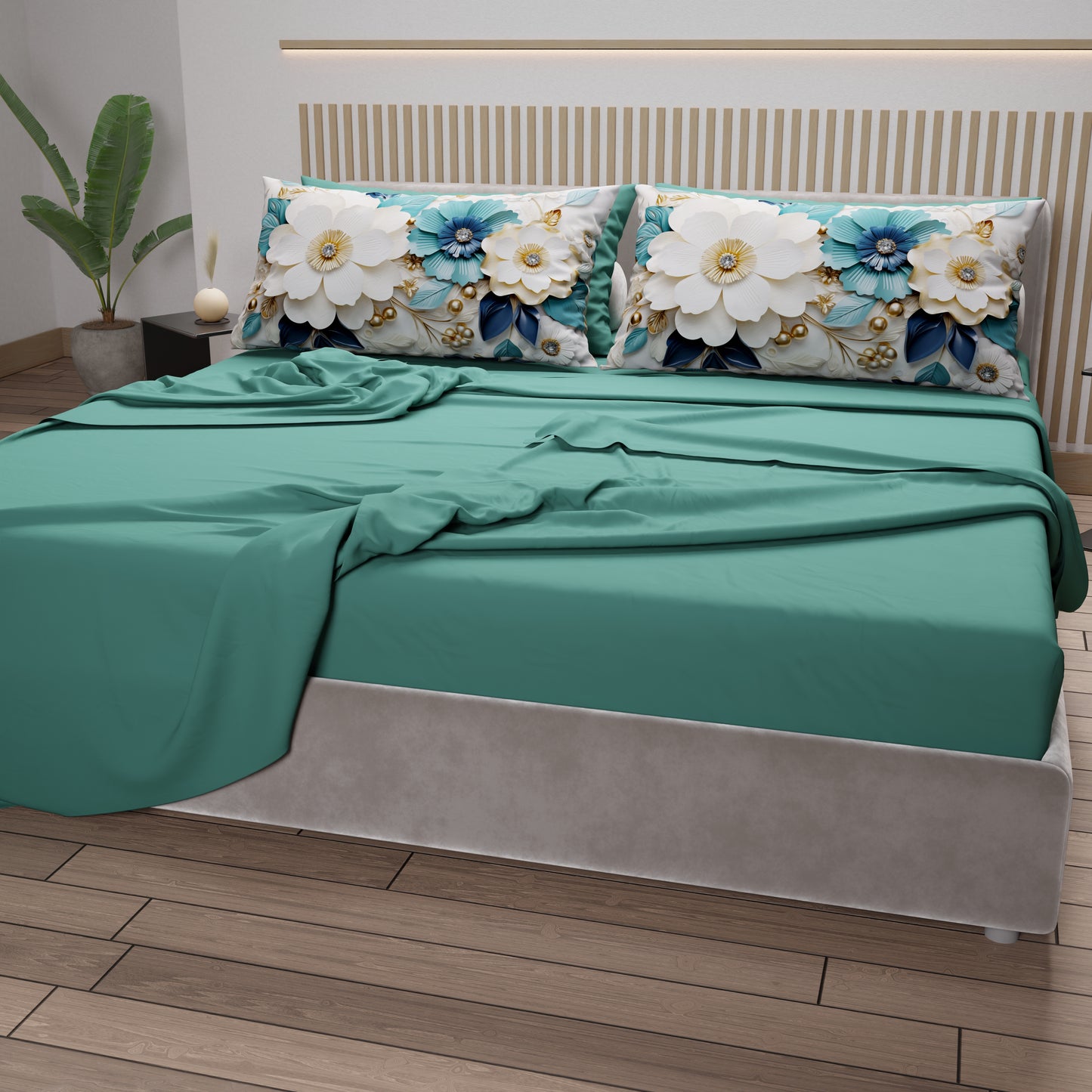 Lenzuola in Cotone, Completo Letto con Federe in Stampa Digitale Floreale 05-19