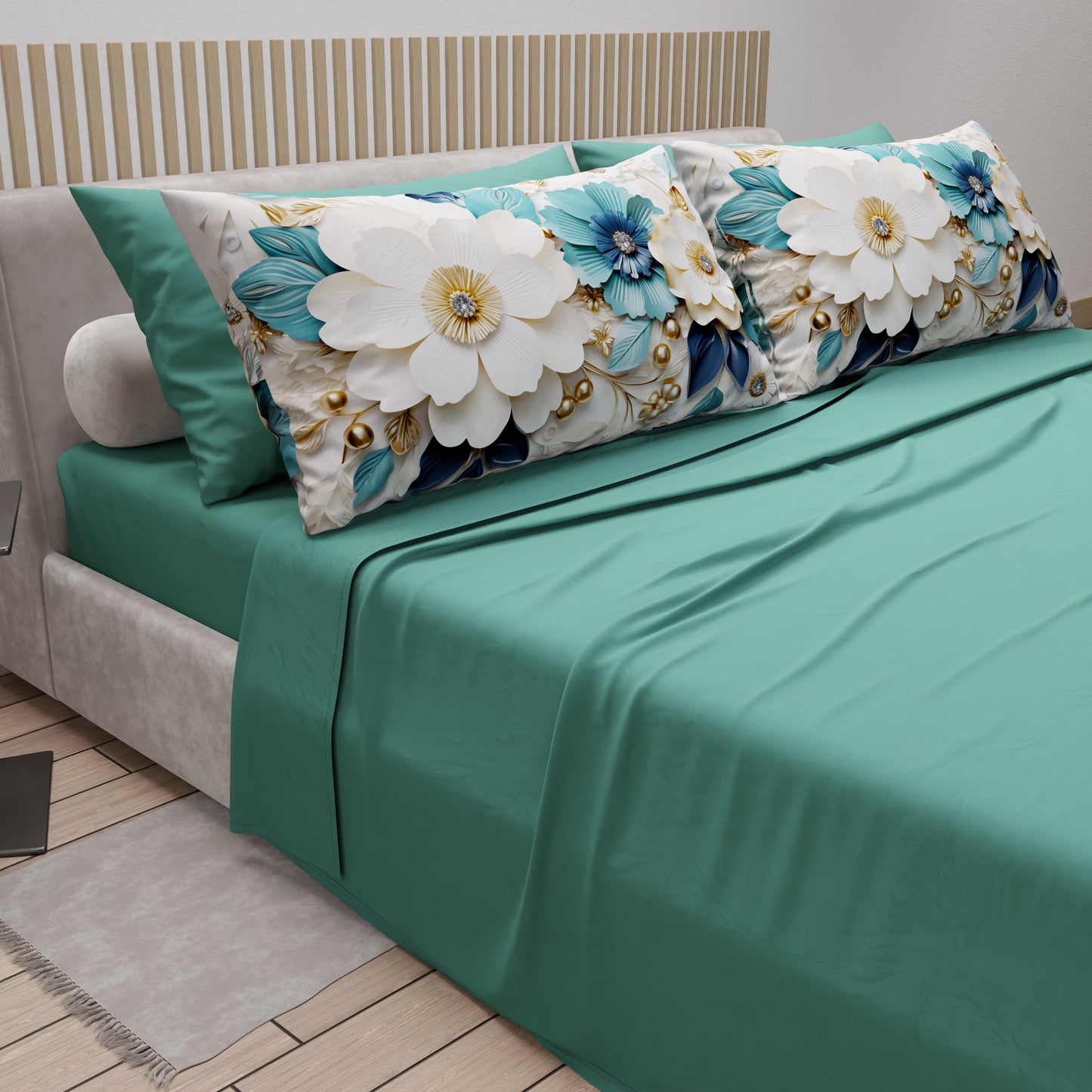Lenzuola in Cotone, Completo Letto con Federe in Stampa Digitale Floreale 05-19