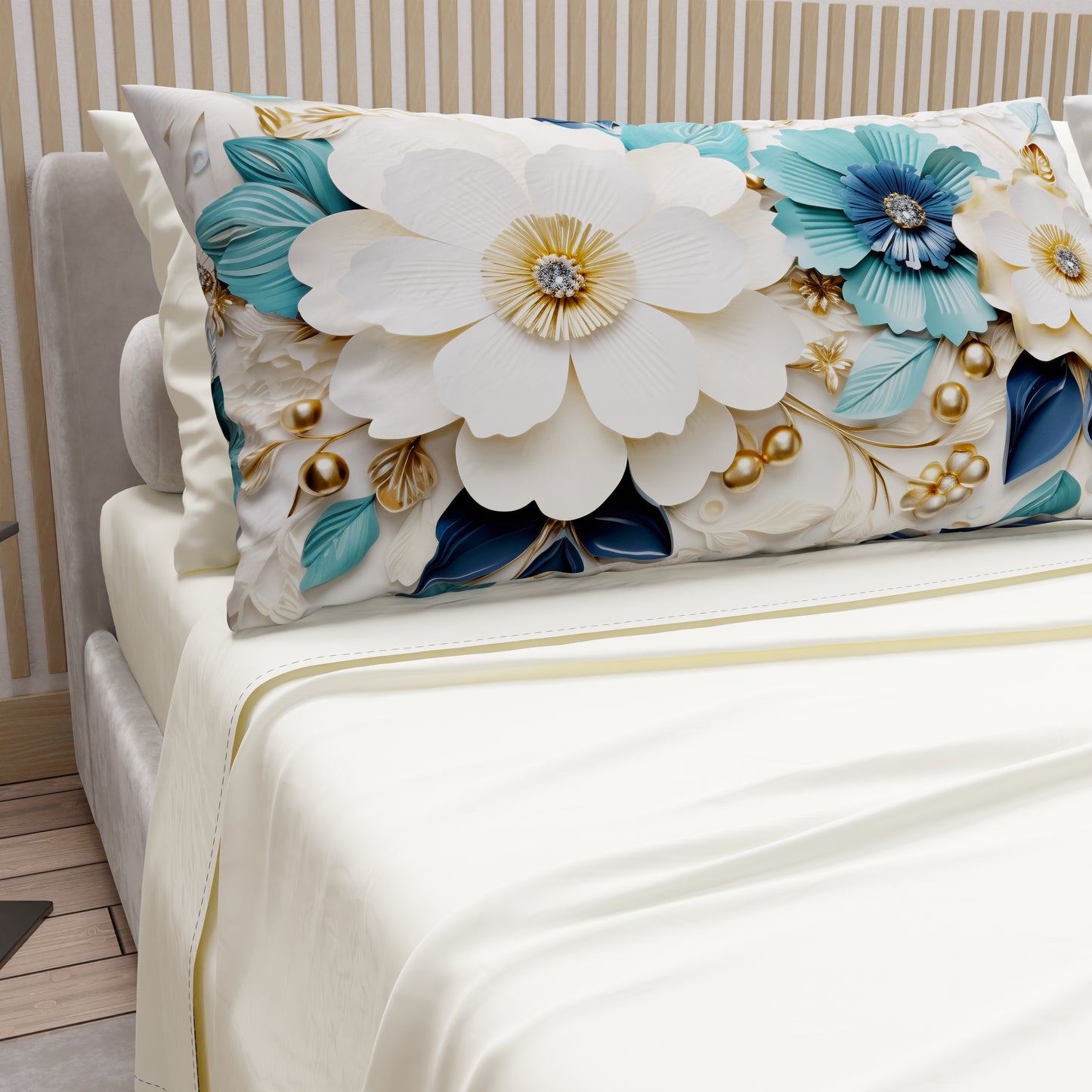 Draps en Coton, Parure de Lit avec Taies d'Oreiller à Imprimé Floral Numérique 05-19